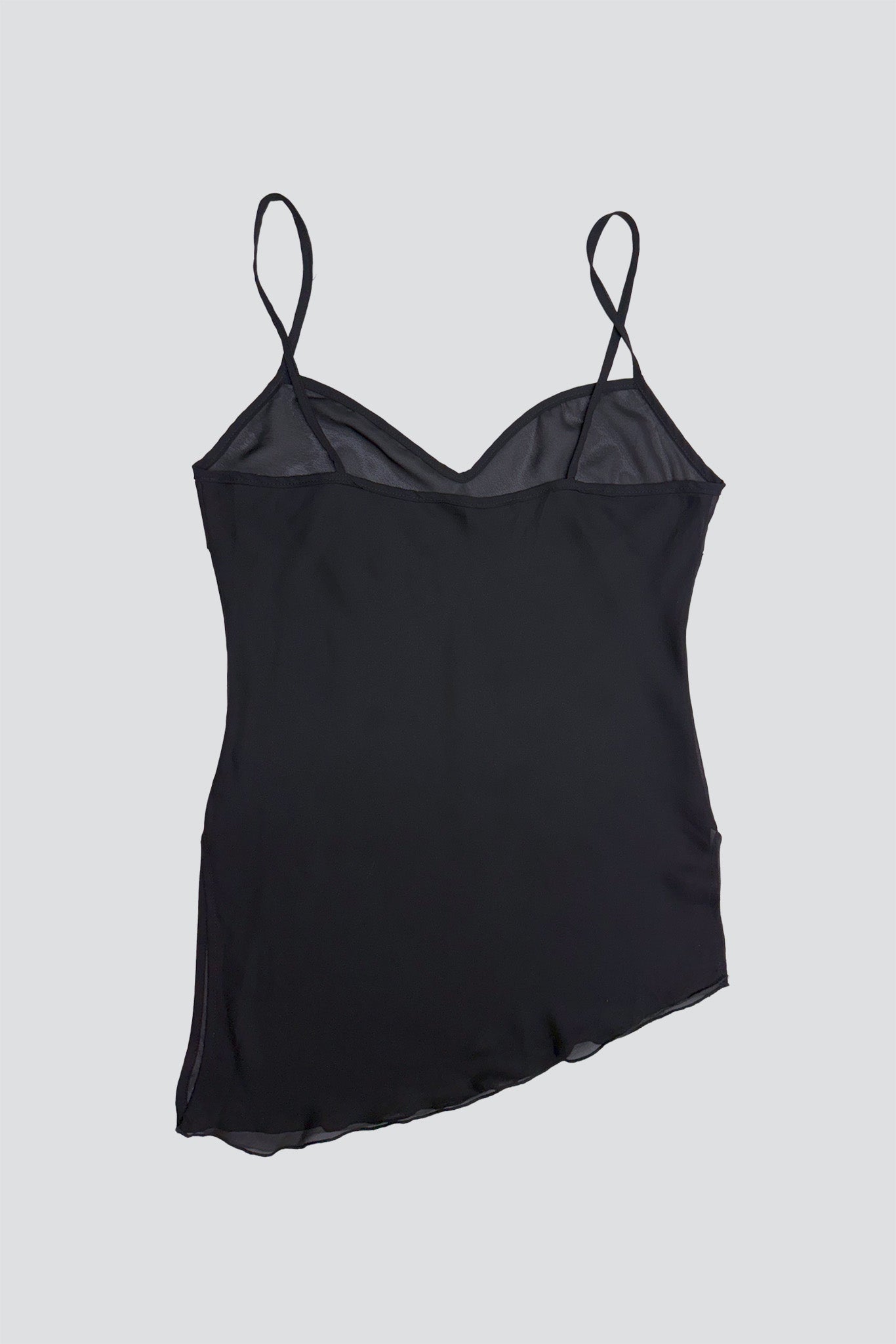 Black Asymmetric Hem Slip Dress