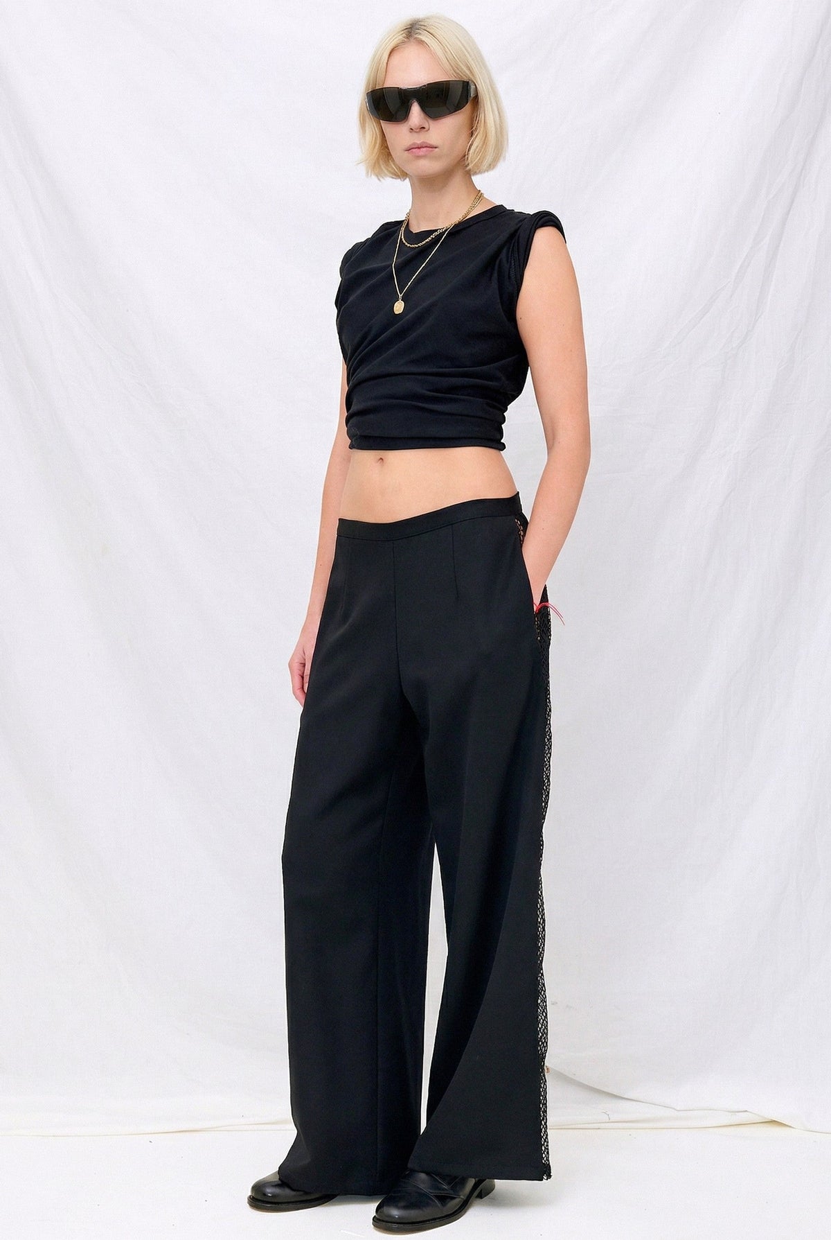 Black Suiting Fishnet Clean Pant
