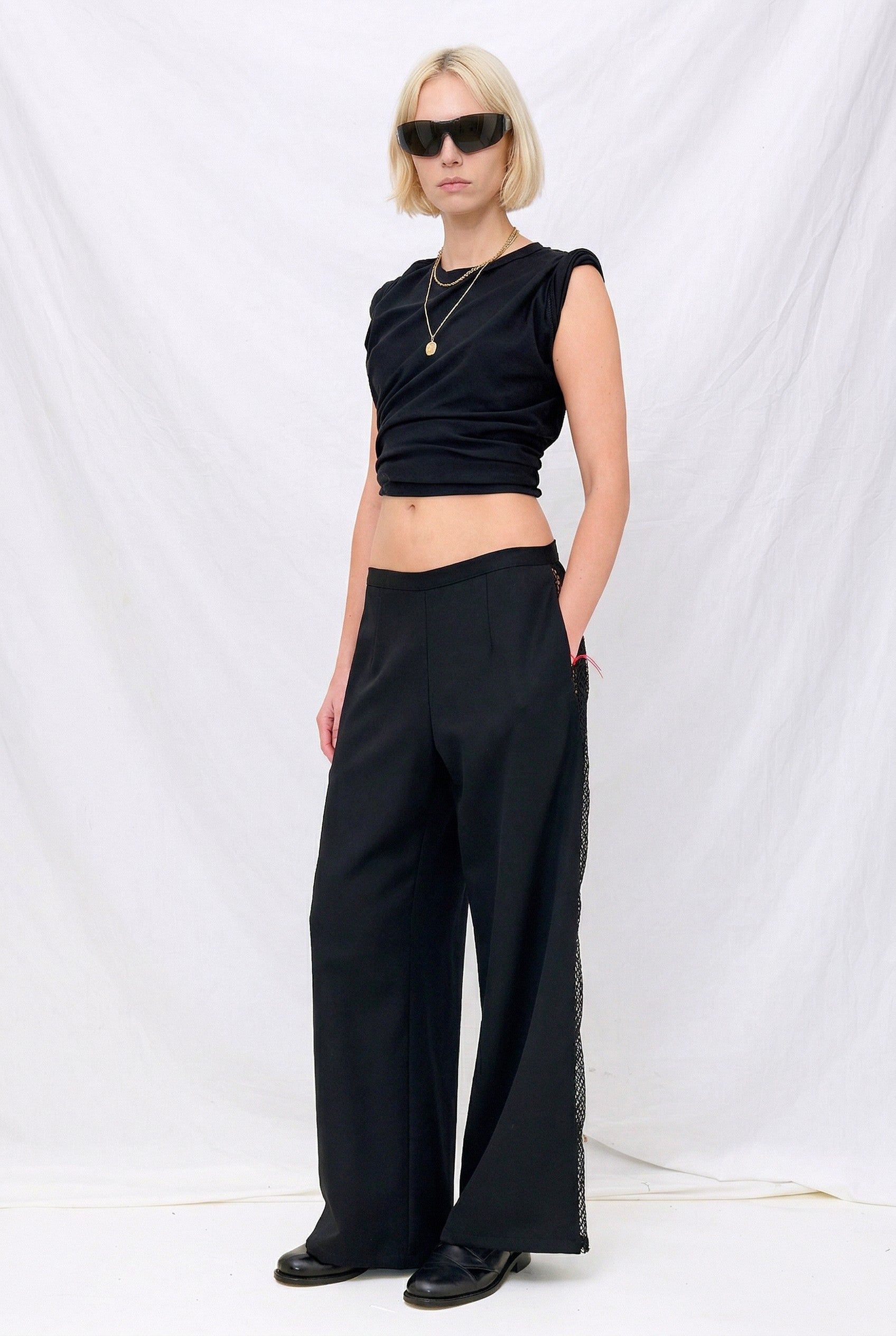 Black Suiting Fishnet Clean Pant
