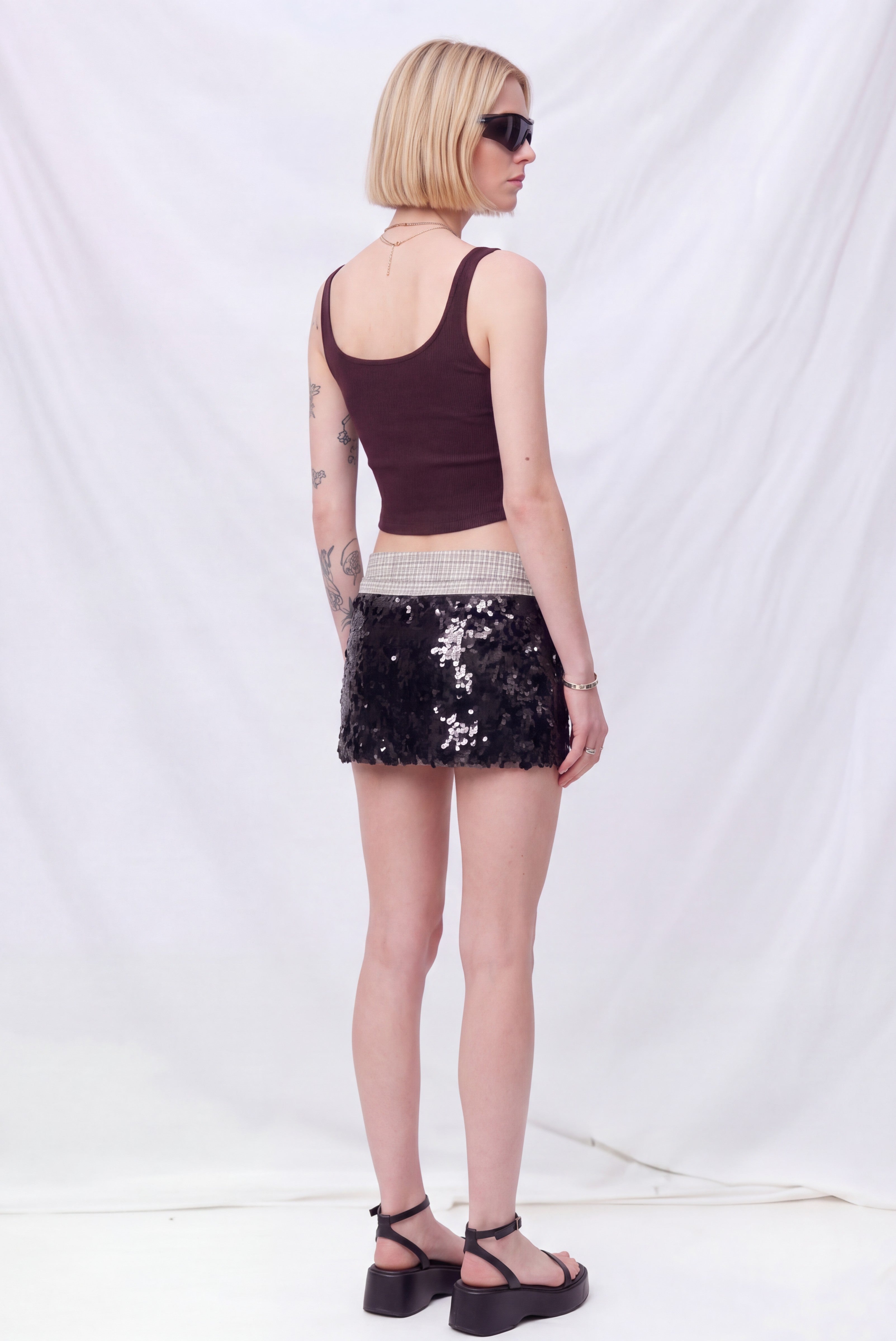 Black Sequin Flicker Mini Skirt