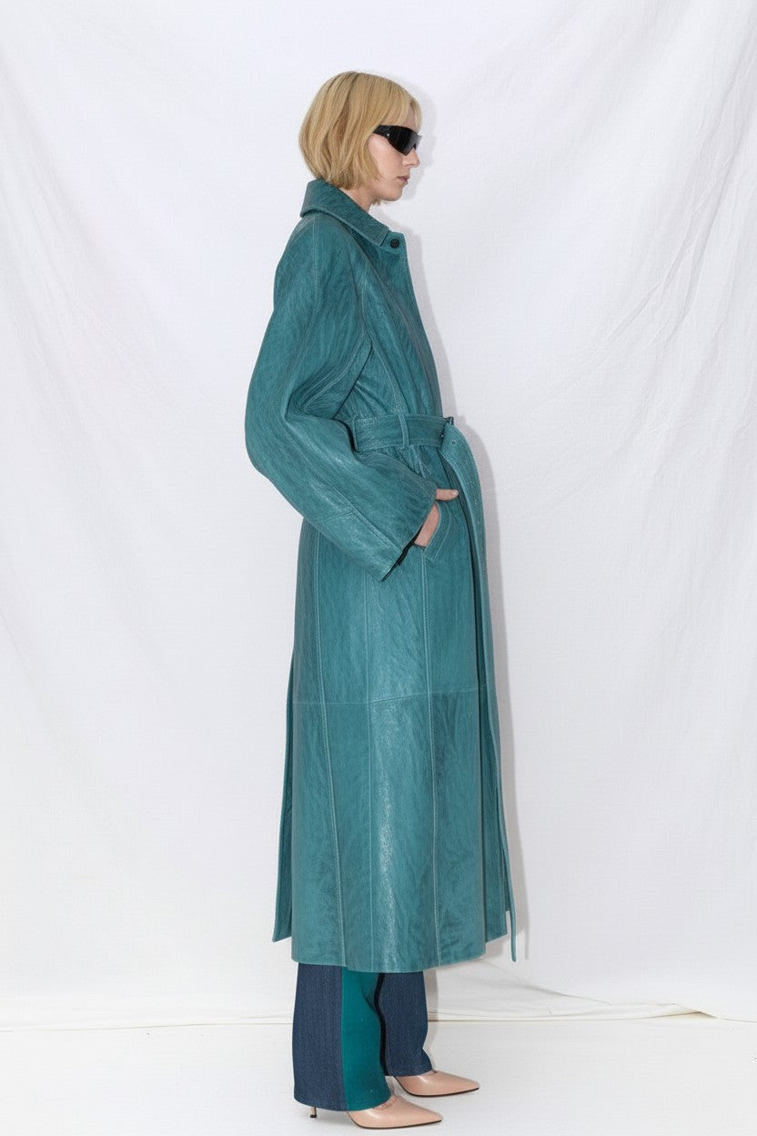 Blue Wave Leather Coat
