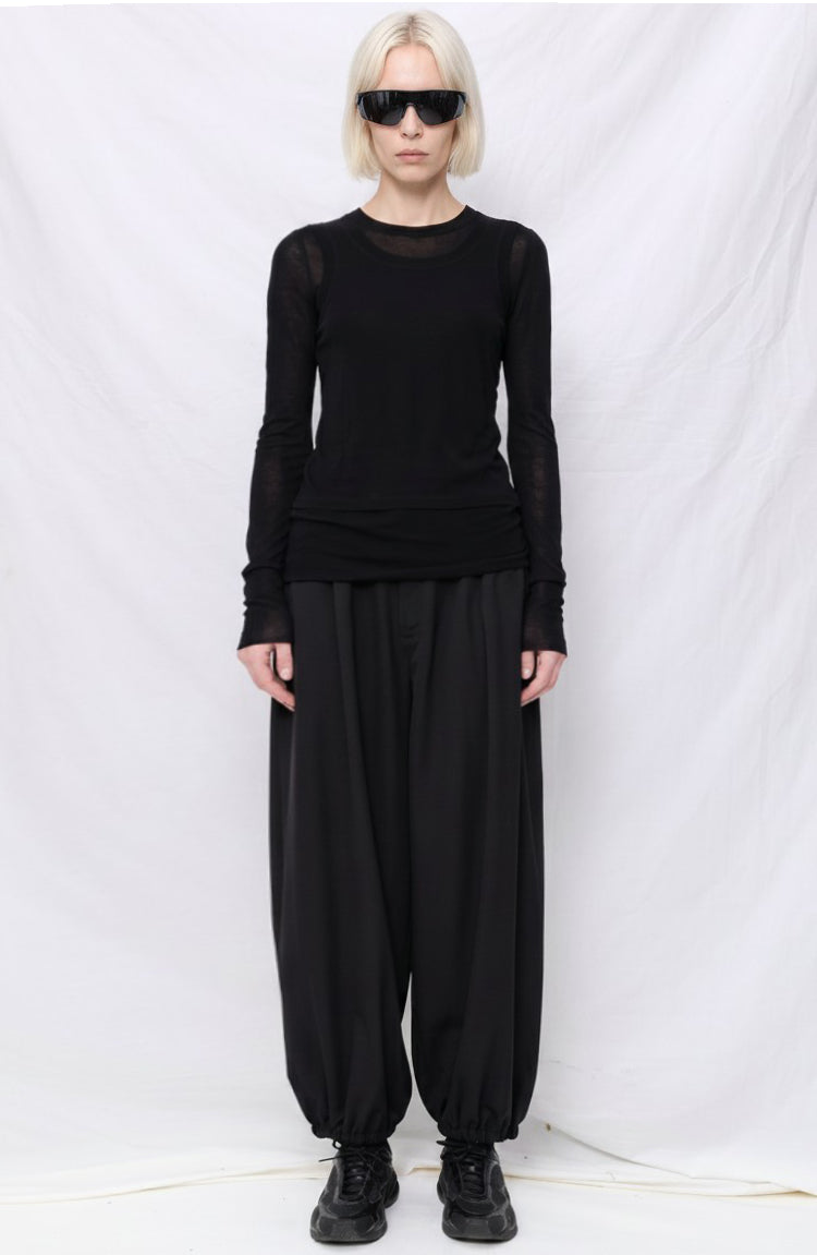 Black Long Sleeve Double Top