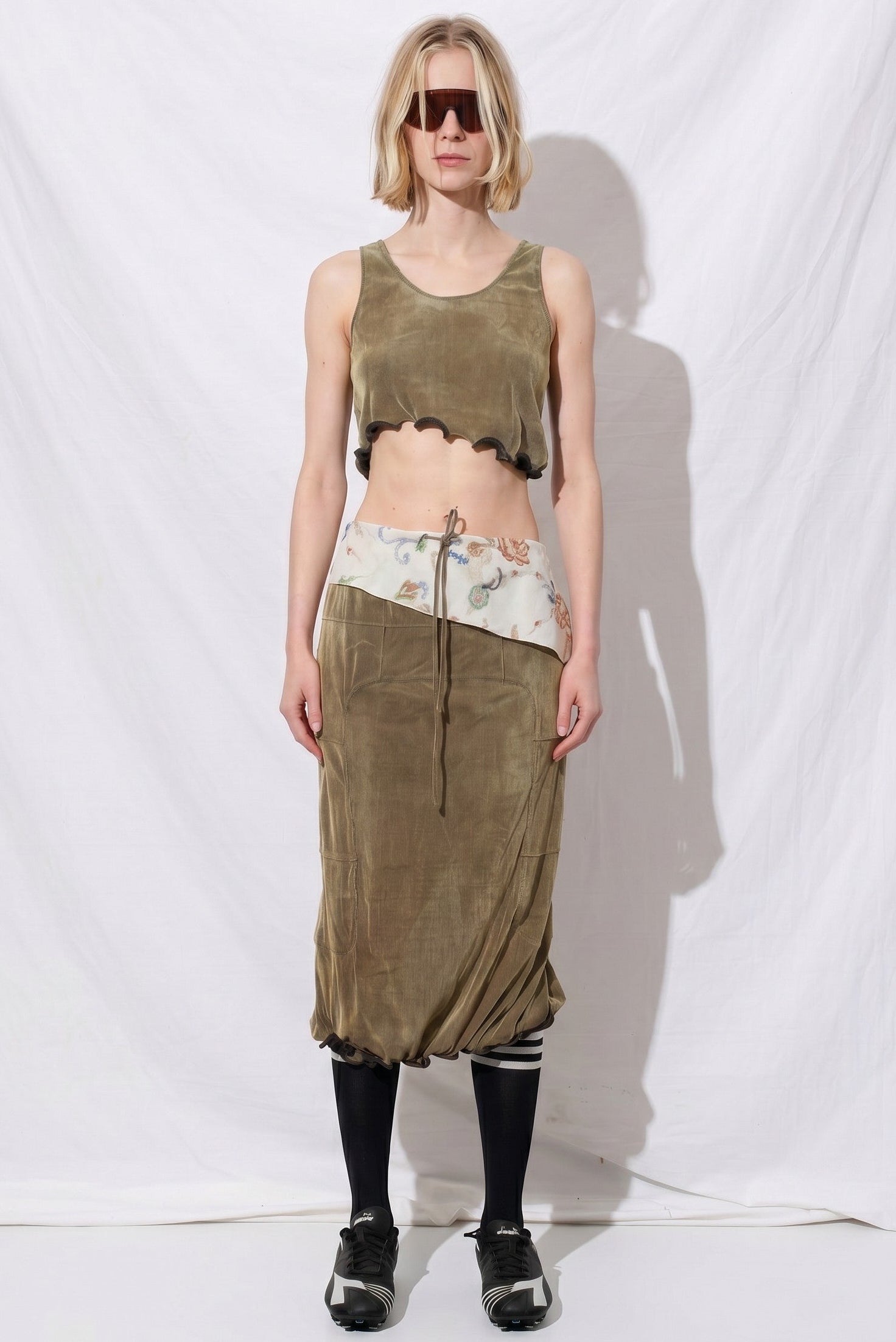 Olive Coleman Skin Jersey Ruffle Hem Top