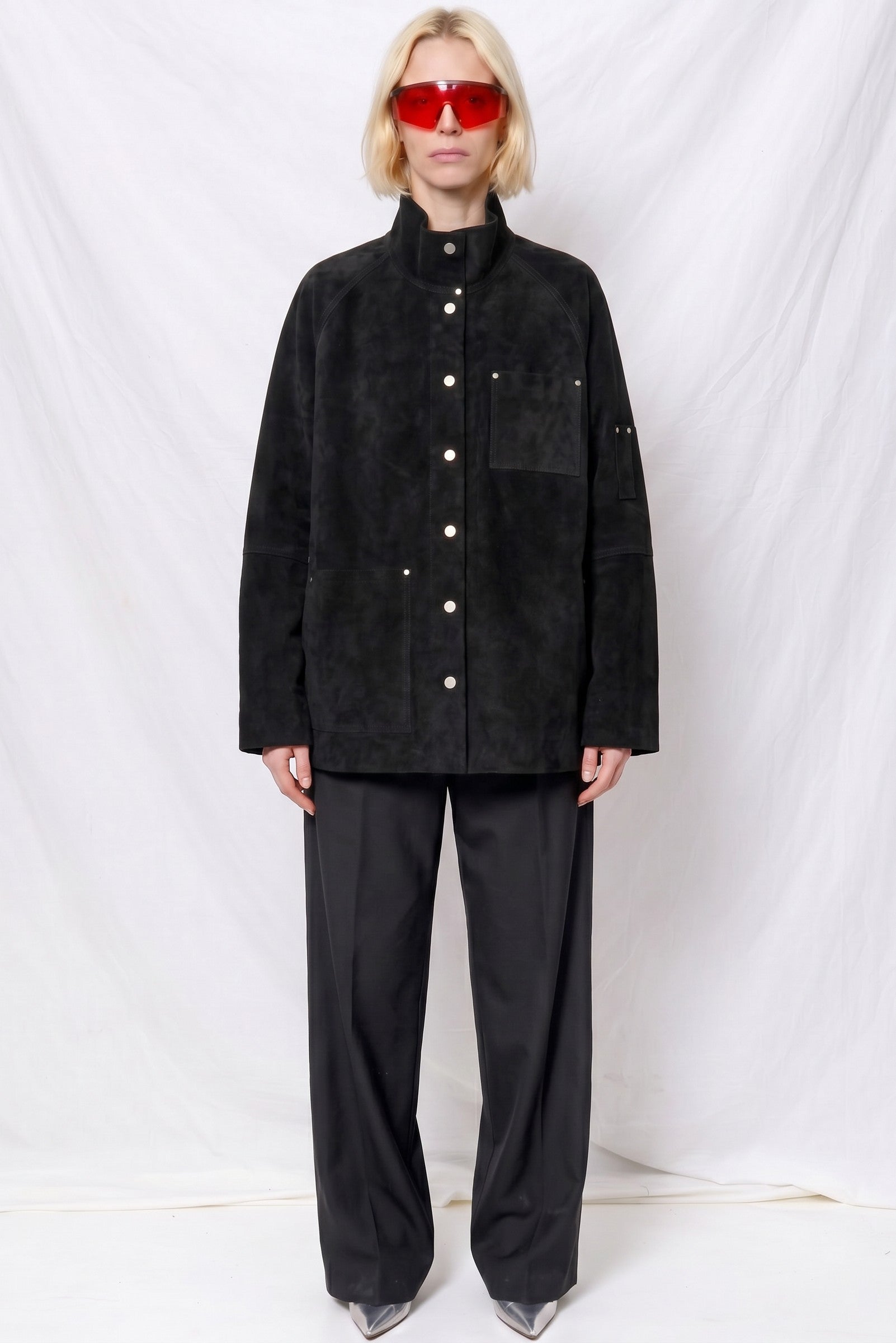 Black Suede Dash Utility Jacket