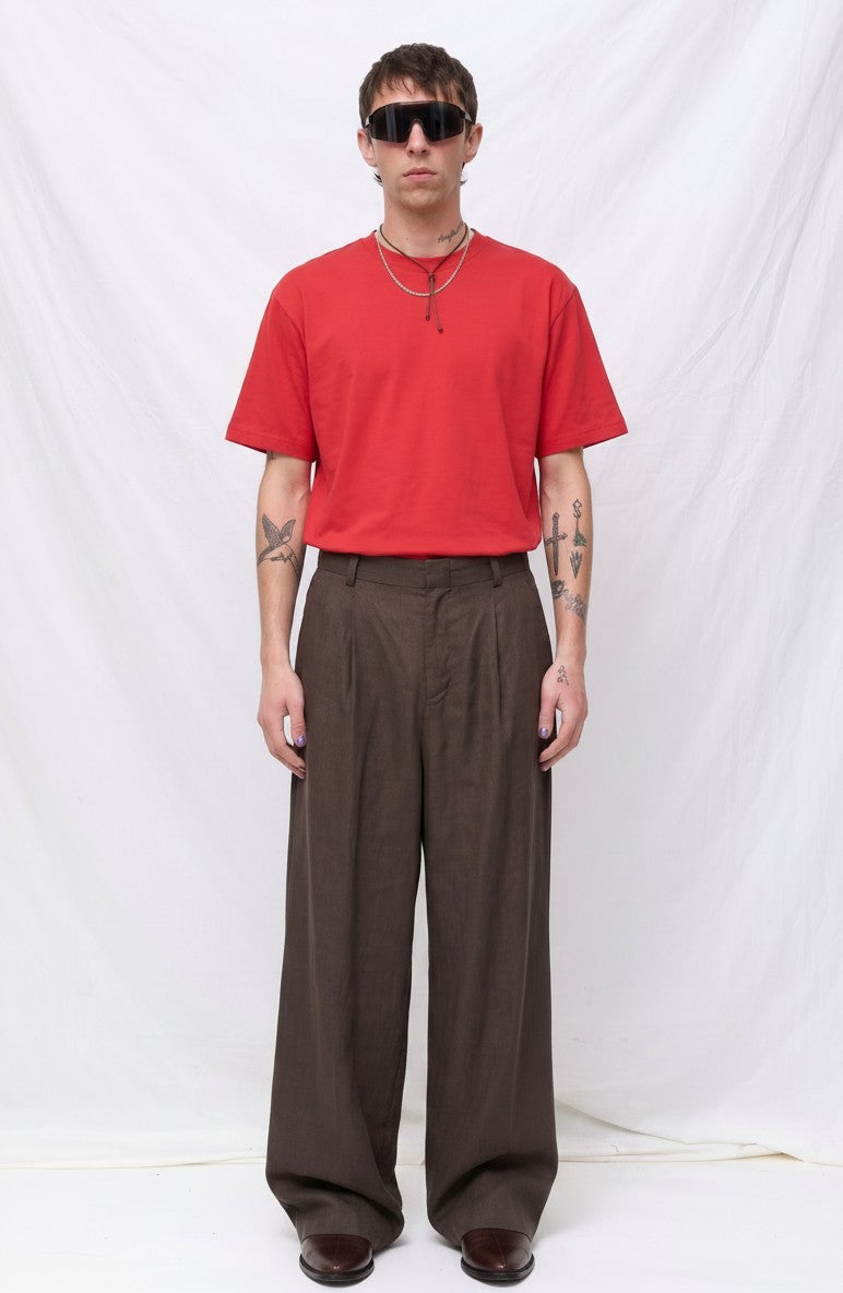 Khaki Grey Linen Two Tuck Wide Grey Pants