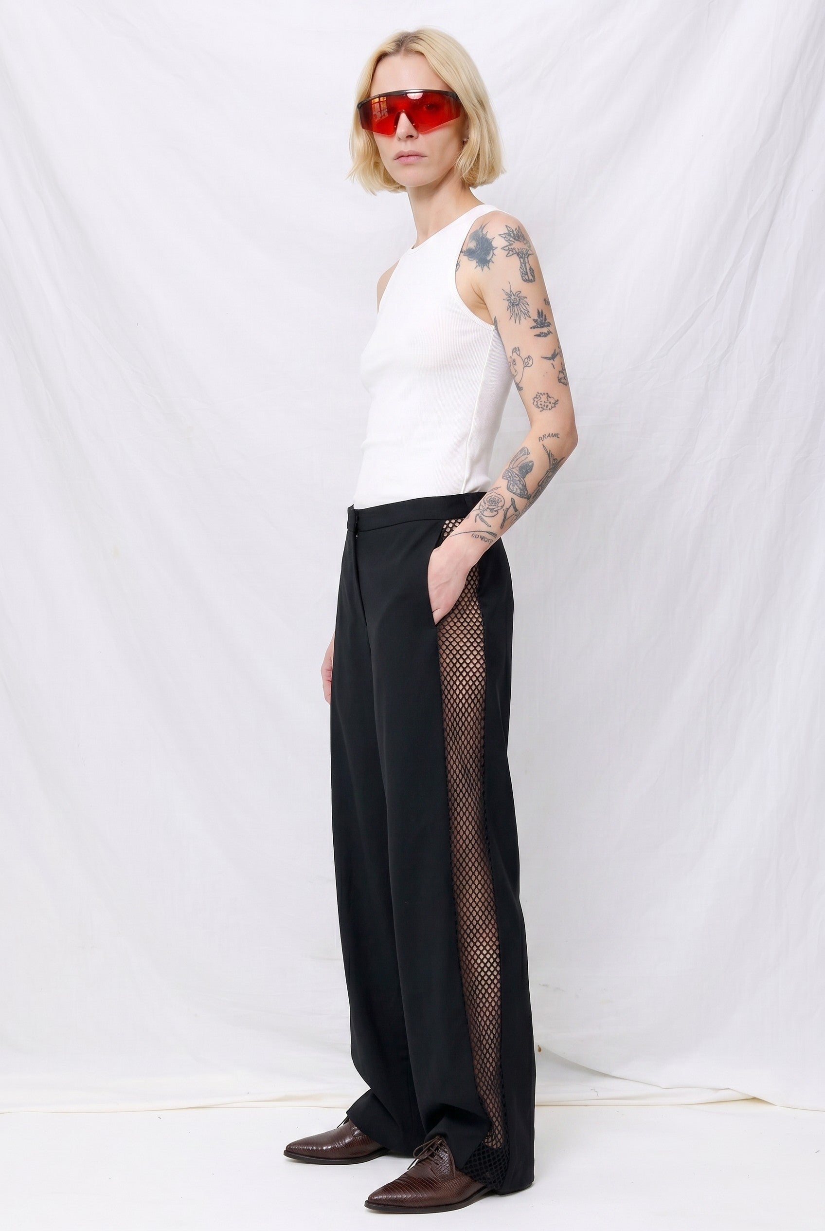Black Suiting Fishnet Clean Pant