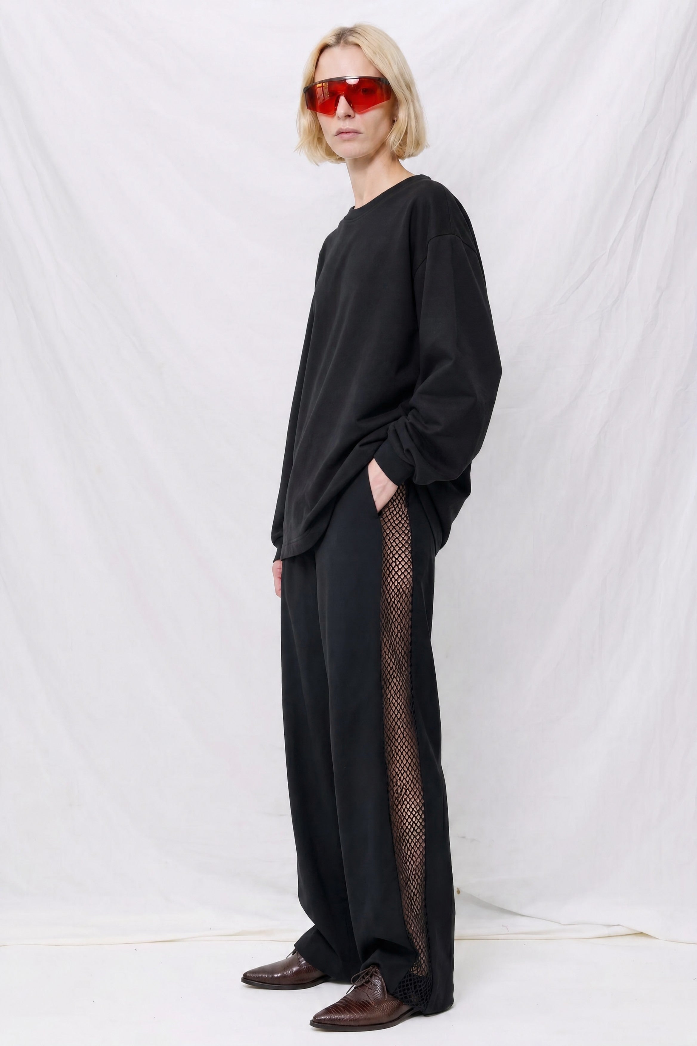 Black Suiting Fishnet Clean Pant