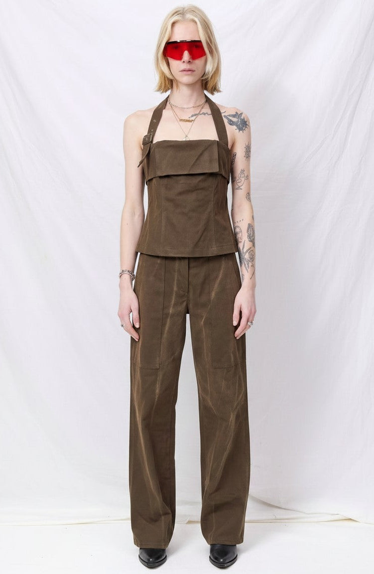 Brown Denim Strap Halter Top