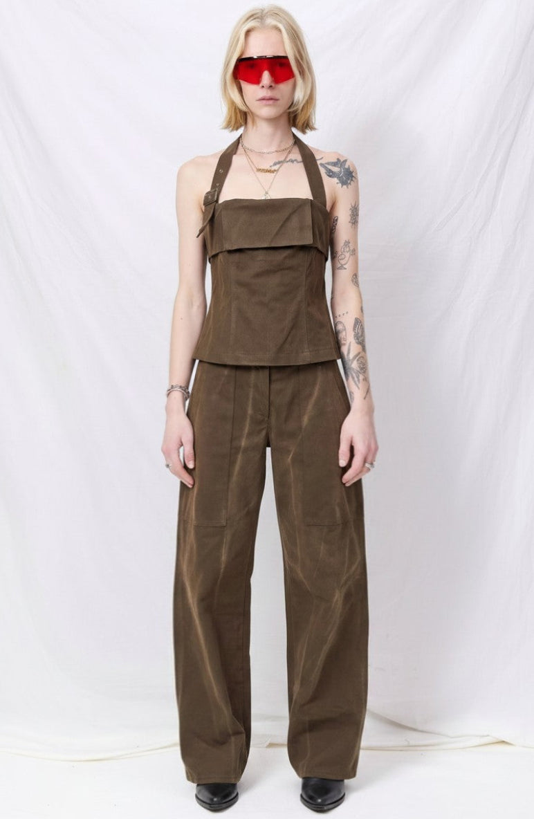 Brown Denim Simple Pant