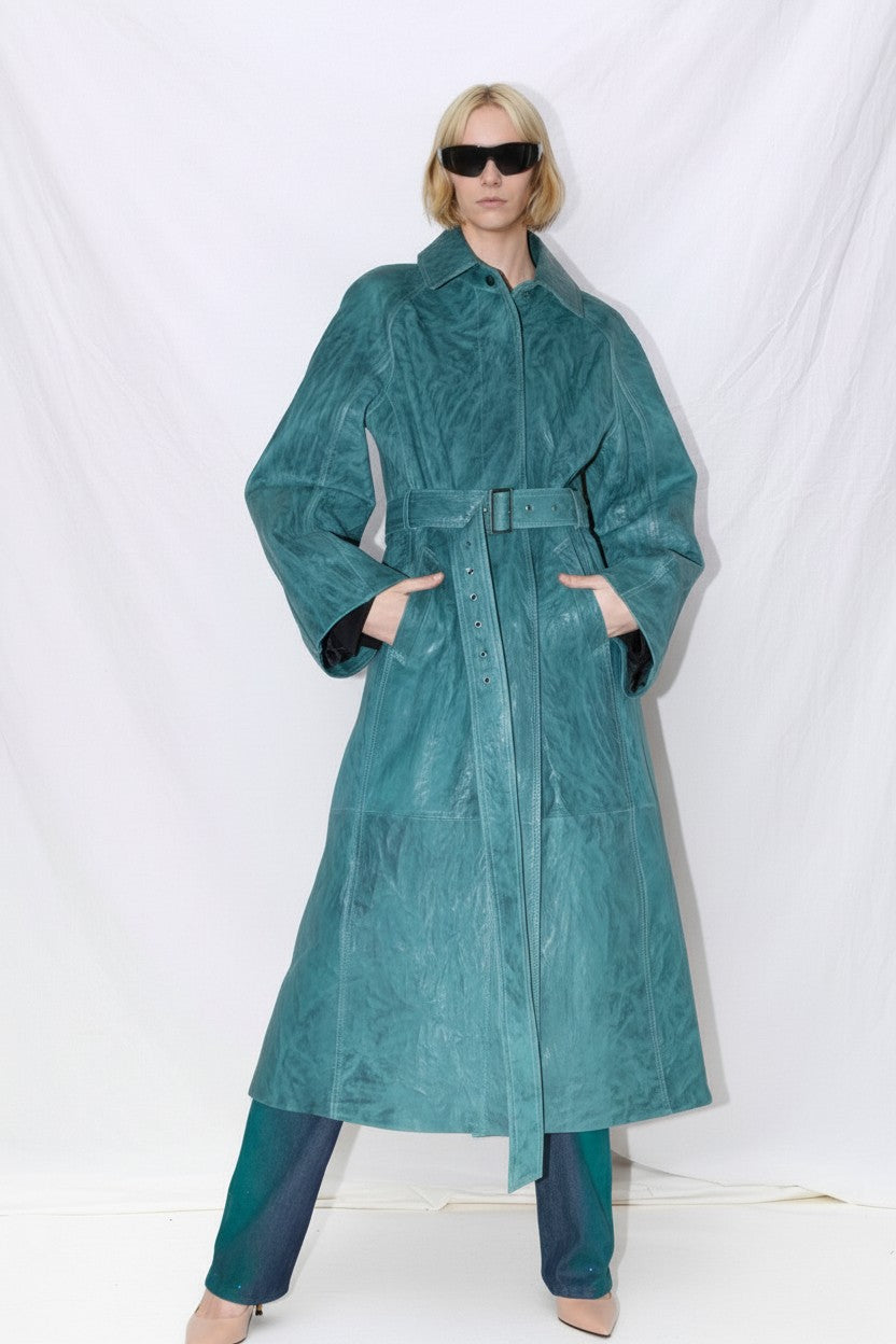 Blue Wave Leather Coat
