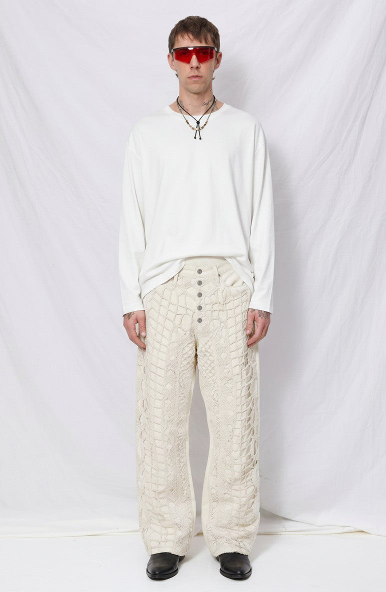 Ecru Lace Denim Jeans