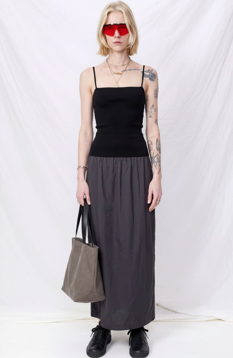 Charcoal Nylon Jersey Maxi Dress