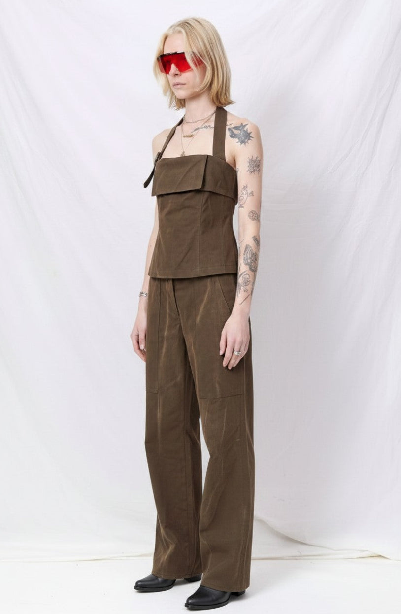 Brown Denim Strap Halter Top