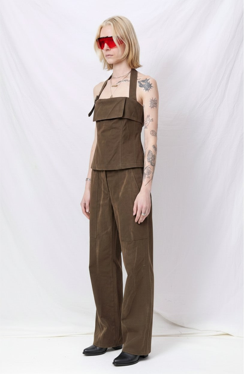 Brown Denim Simple Pant