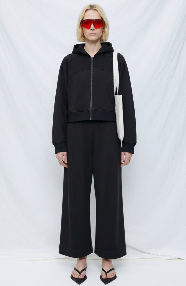 Black Hooded A-Line Zip Up