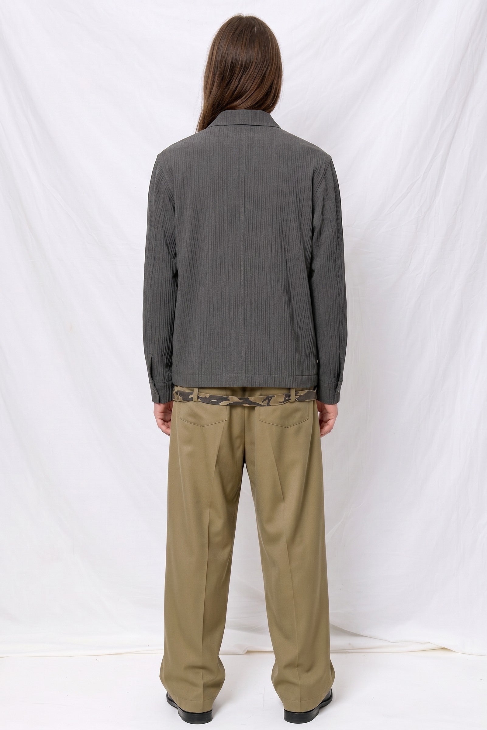 Grey Long Sleeve Zip Camp Shirt