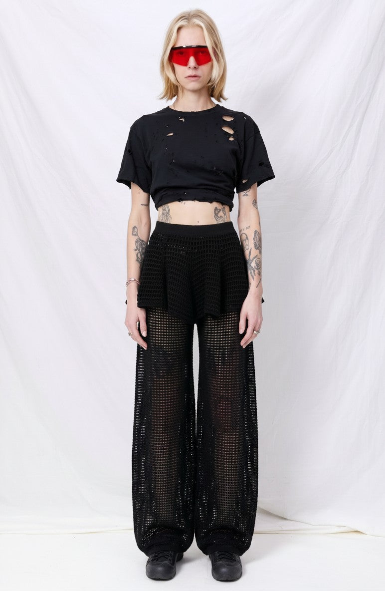 Black Pointelle Flare Skirt