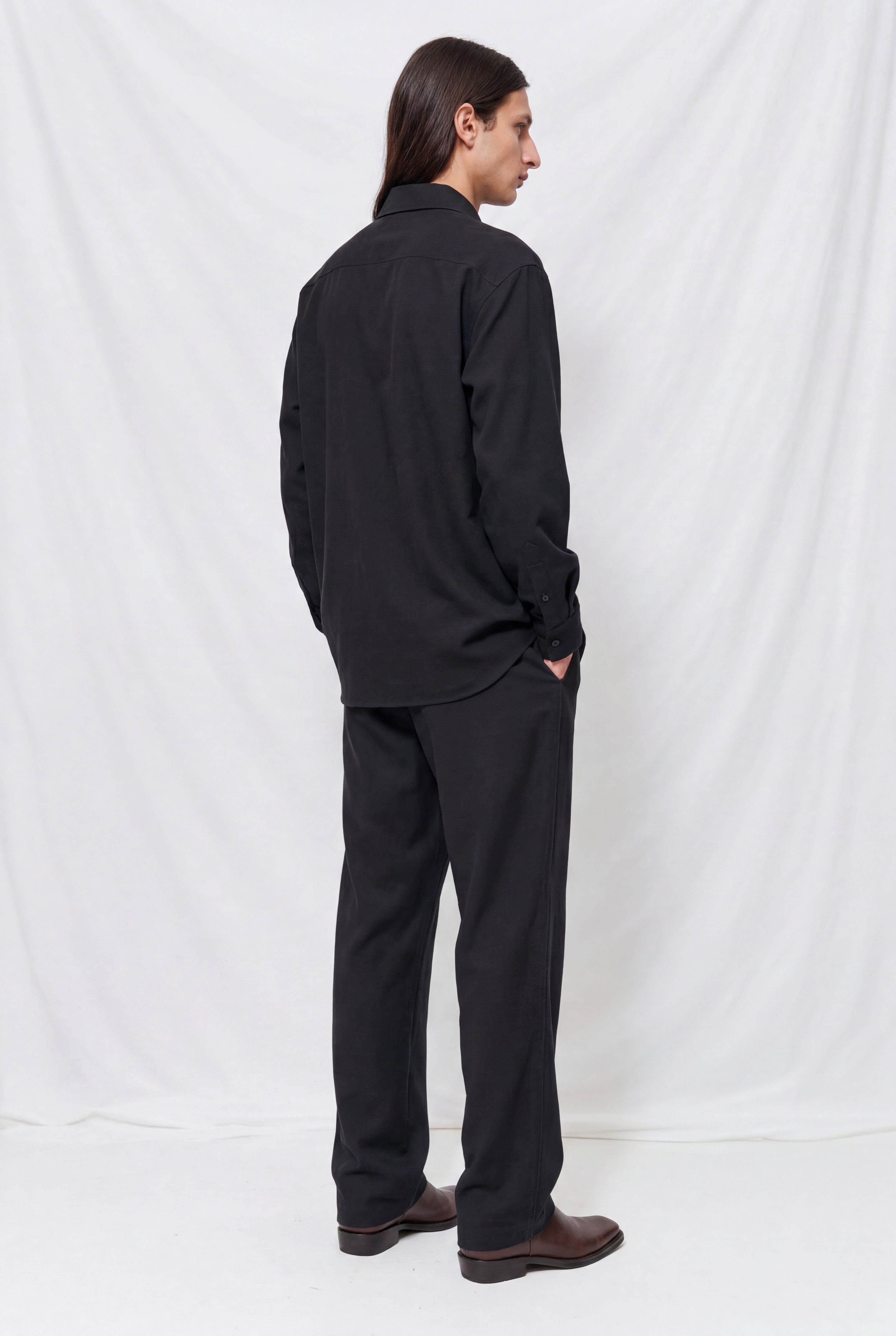 Black Rayon Stripe Classic Shirt