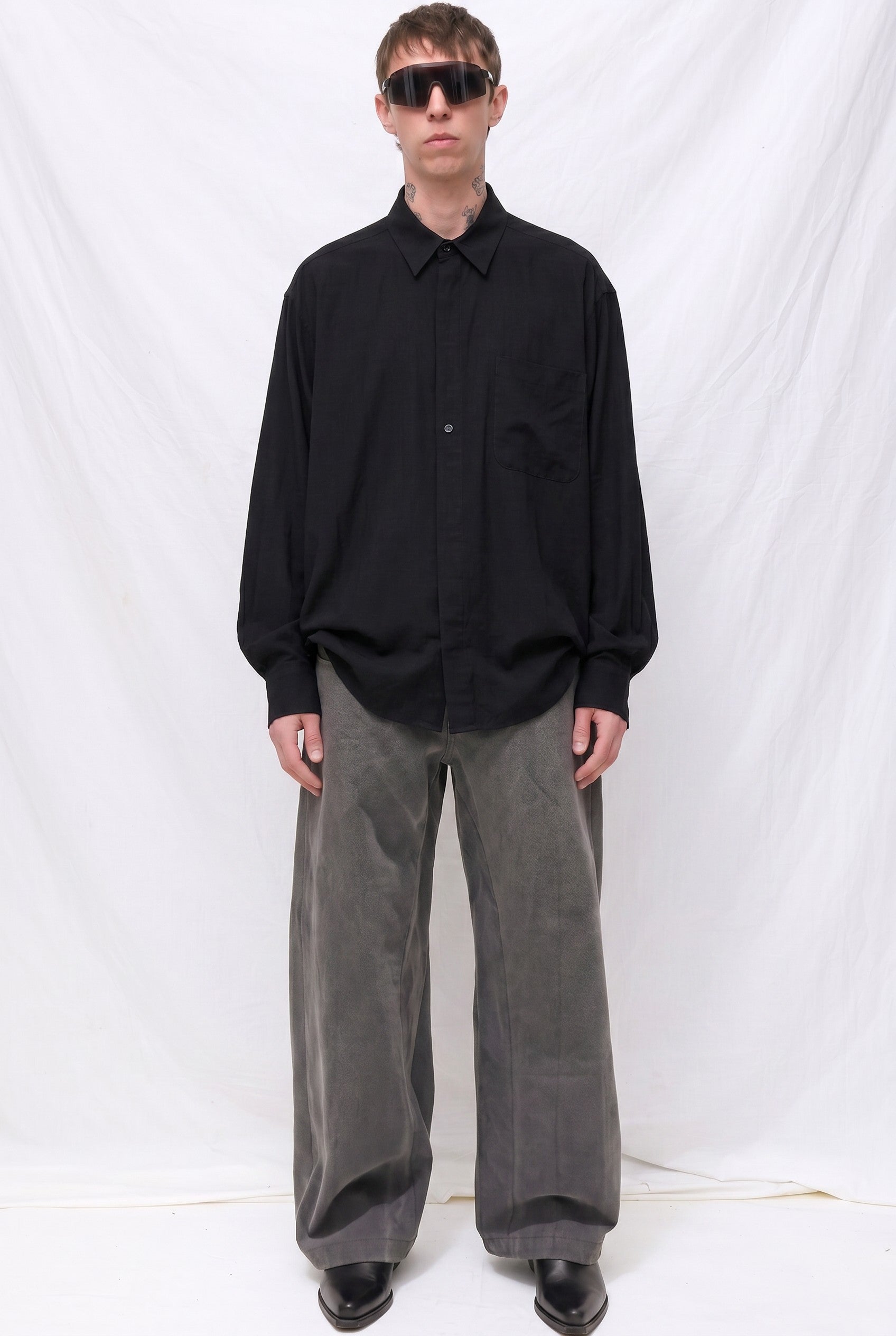 Black Rayon Stripe Easy Shirt