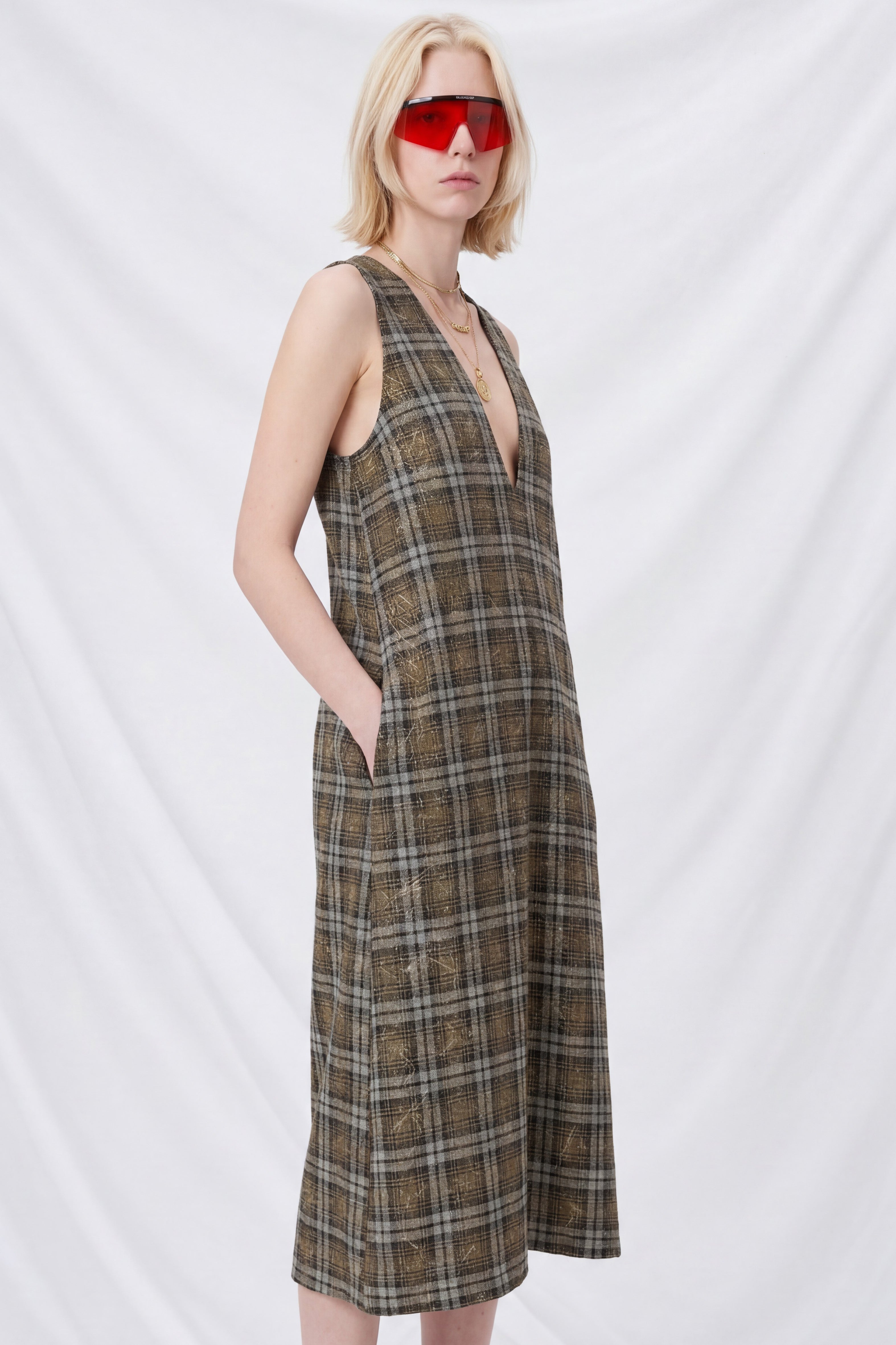 Bleach Plaid Trapeze Dress