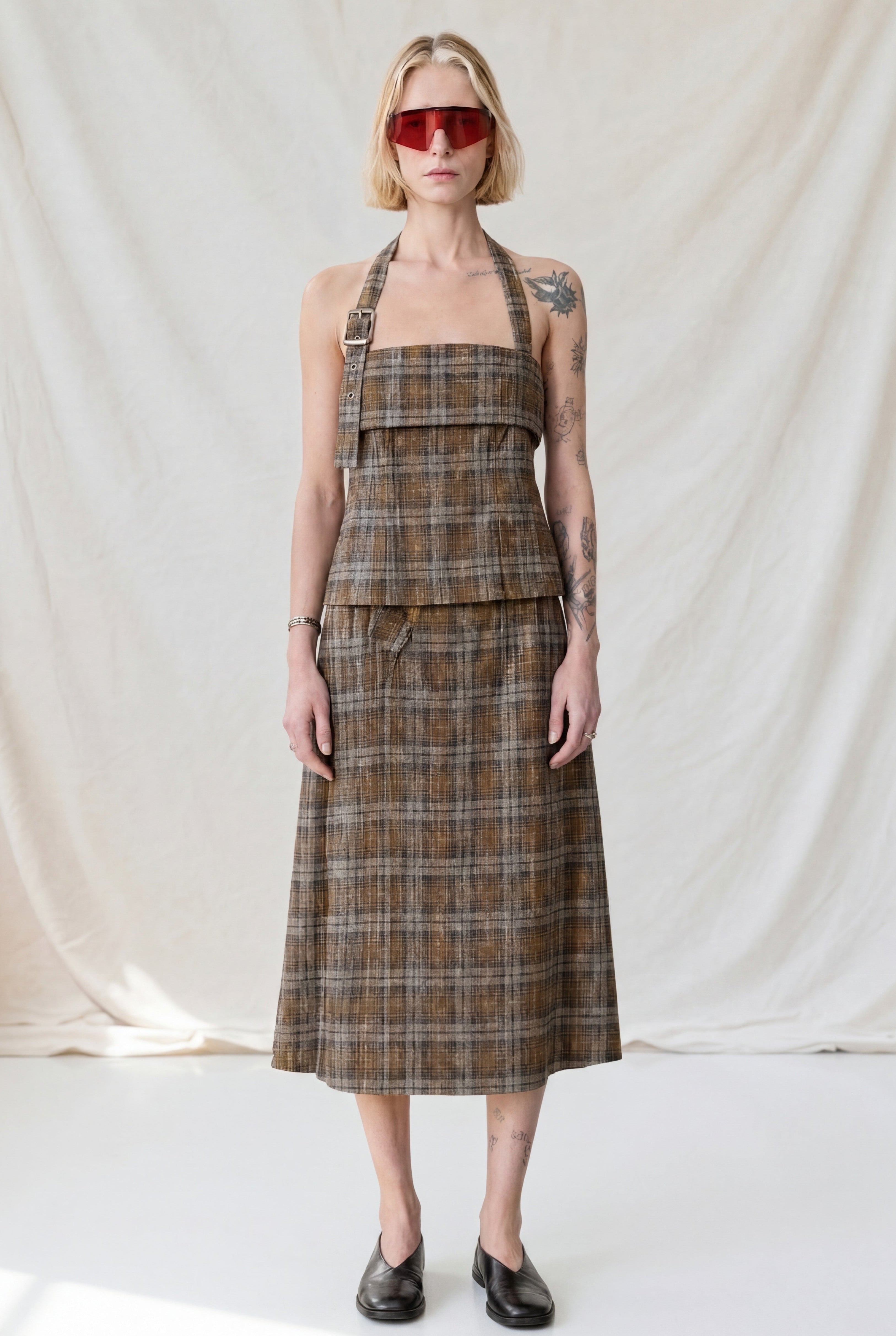 Bleach Plaid Strap Halter Top