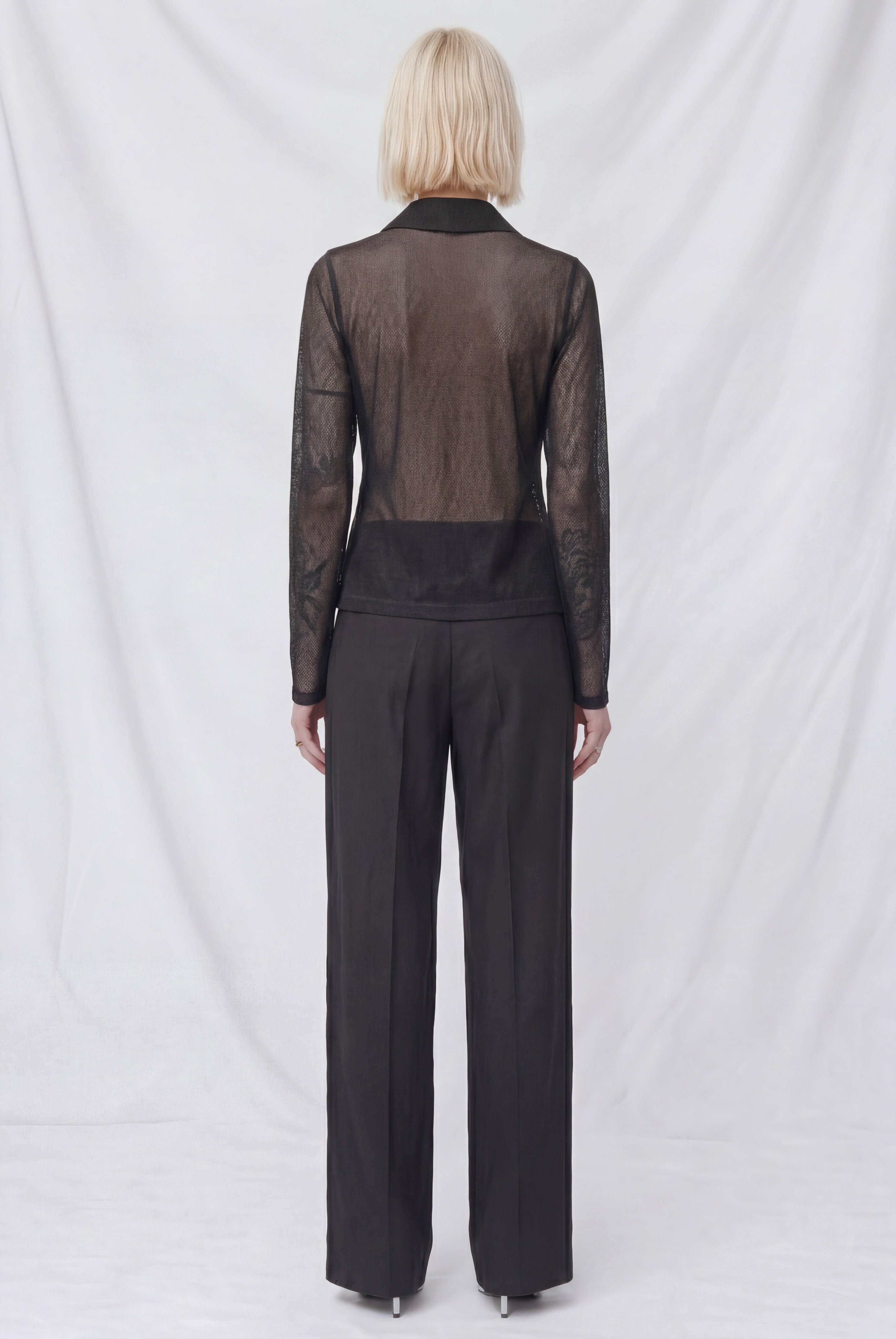 Black Fishnet Fitted Button Up