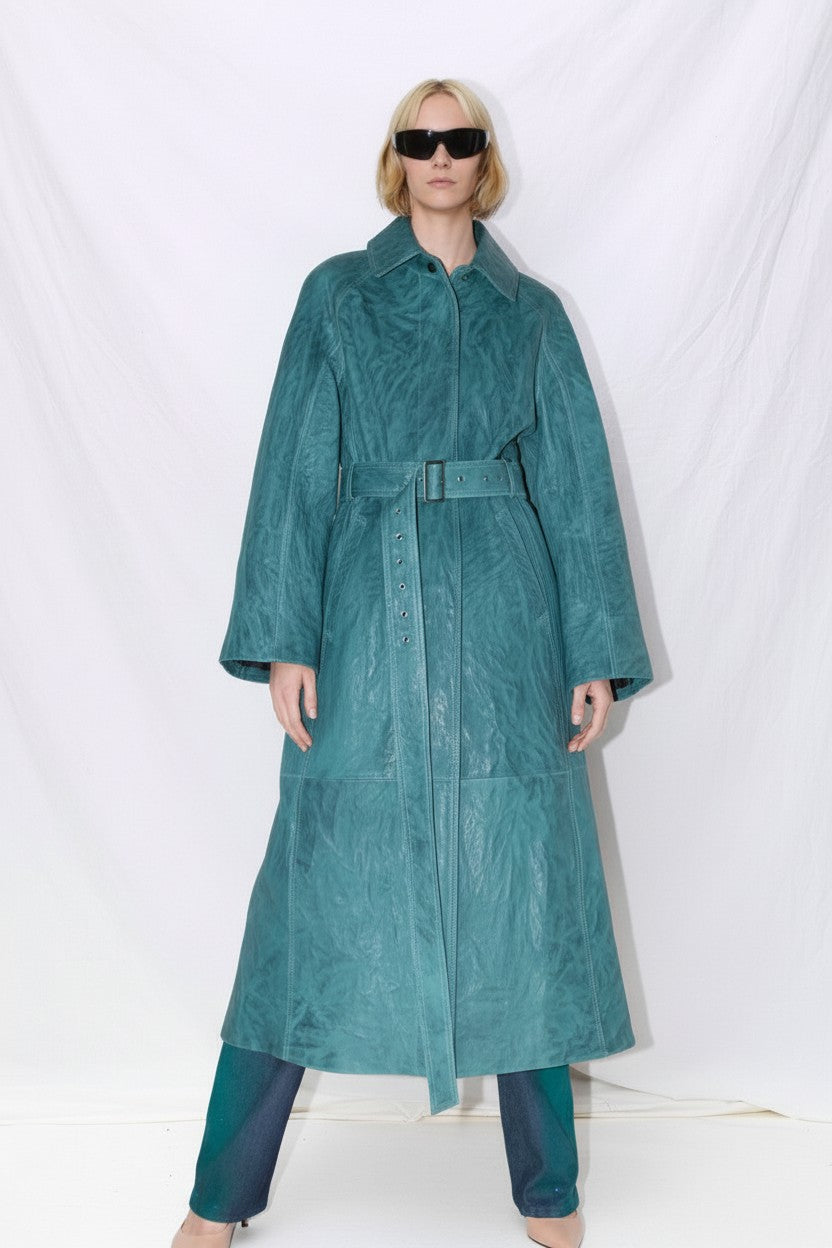 Blue Wave Leather Coat