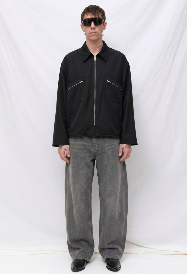 Black Suiting Pocket Zip Jacket