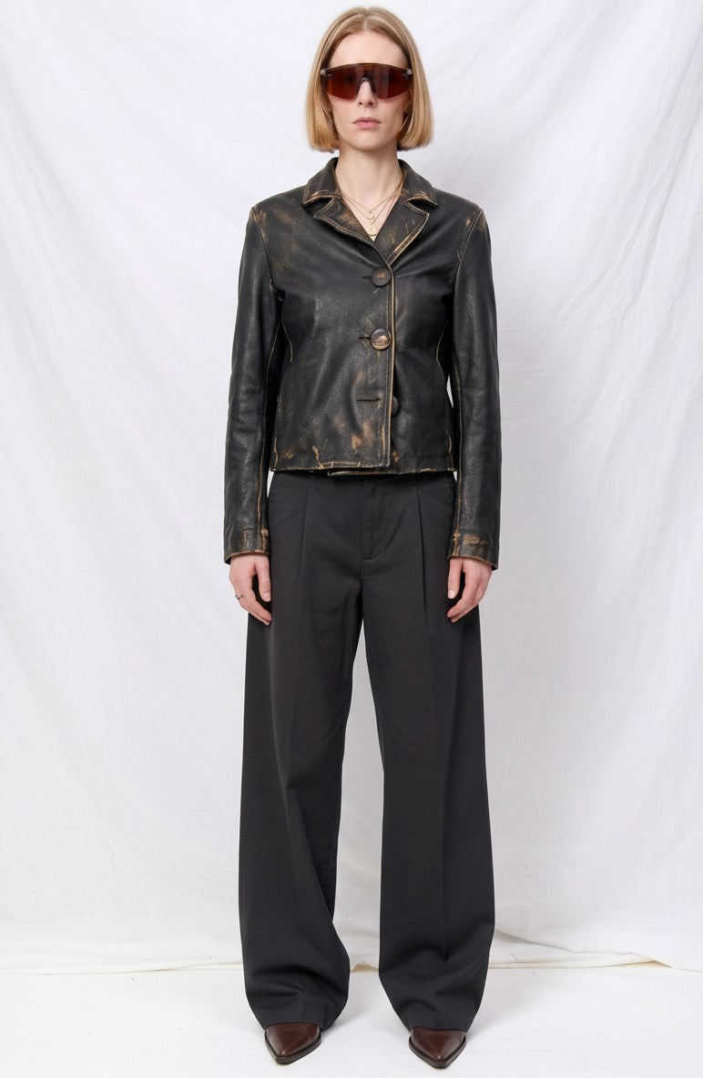 Black Buttoned Leather Jacket