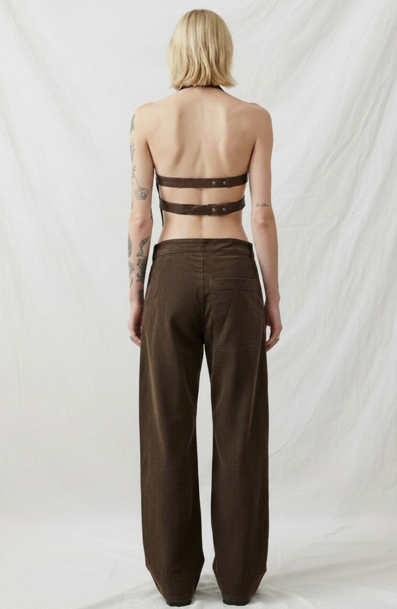 Brown Denim Strap Halter Top