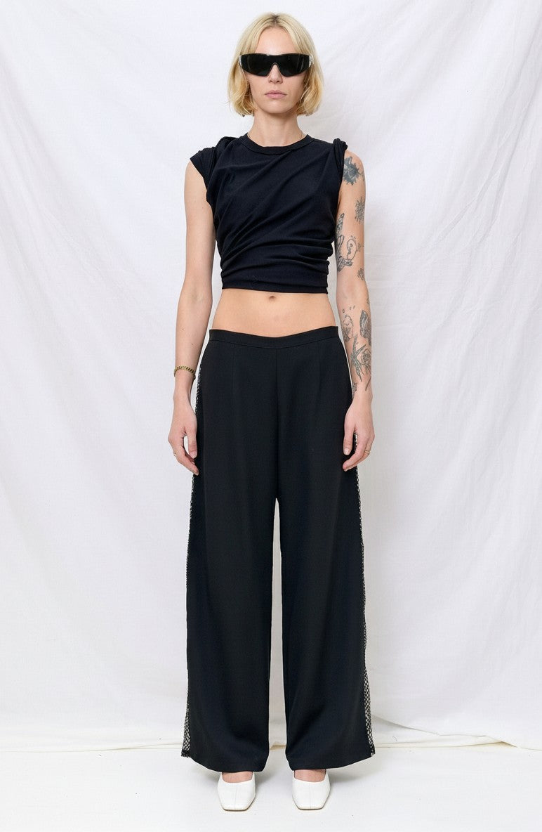 Black Suiting Fishnet Clean Pant