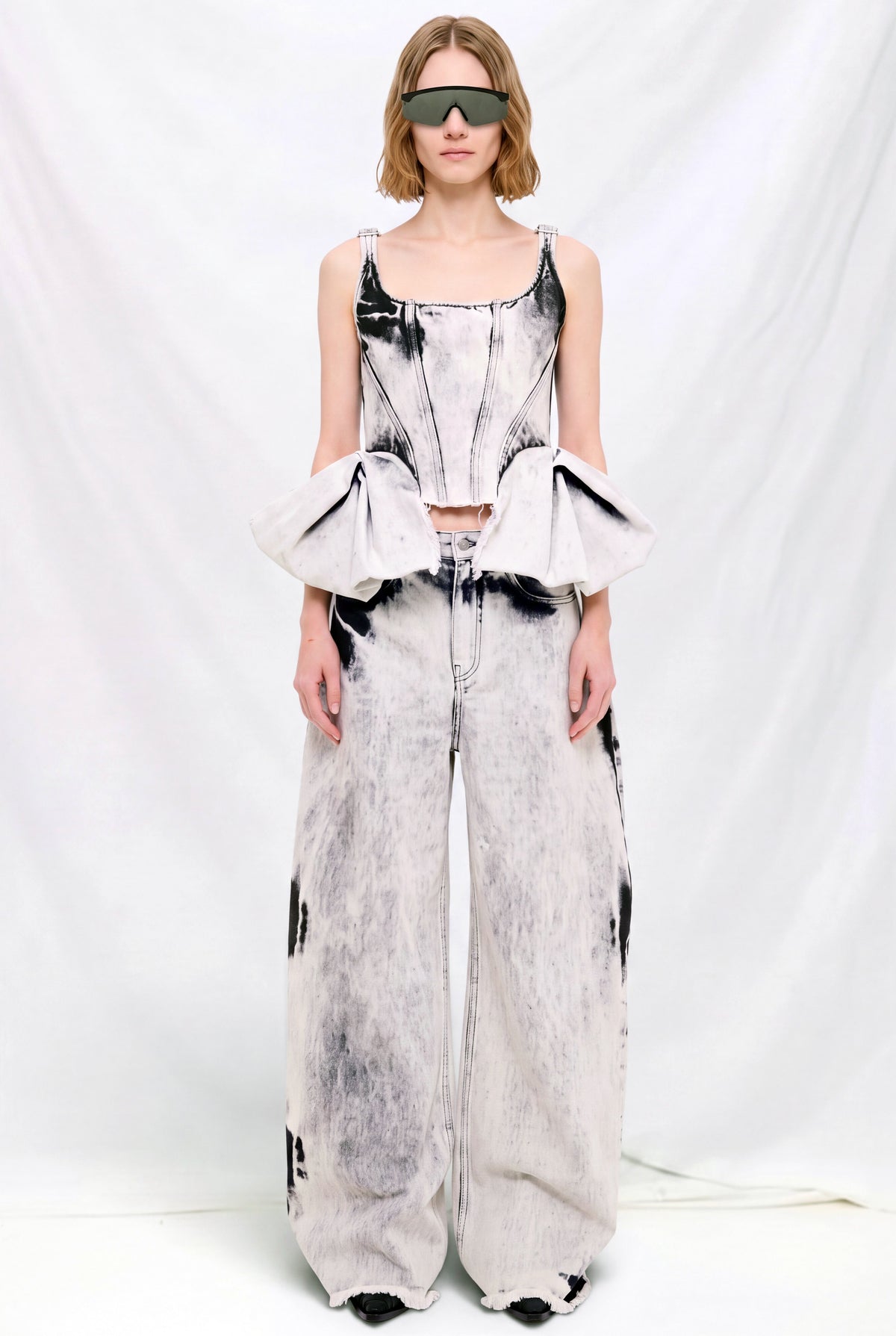 White Acid Wash Boyfriend Trousers