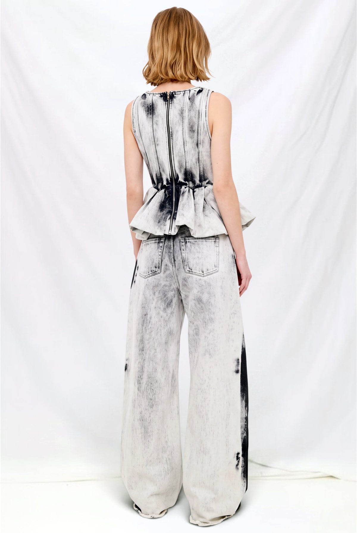 White Acid Wash Boyfriend Trousers