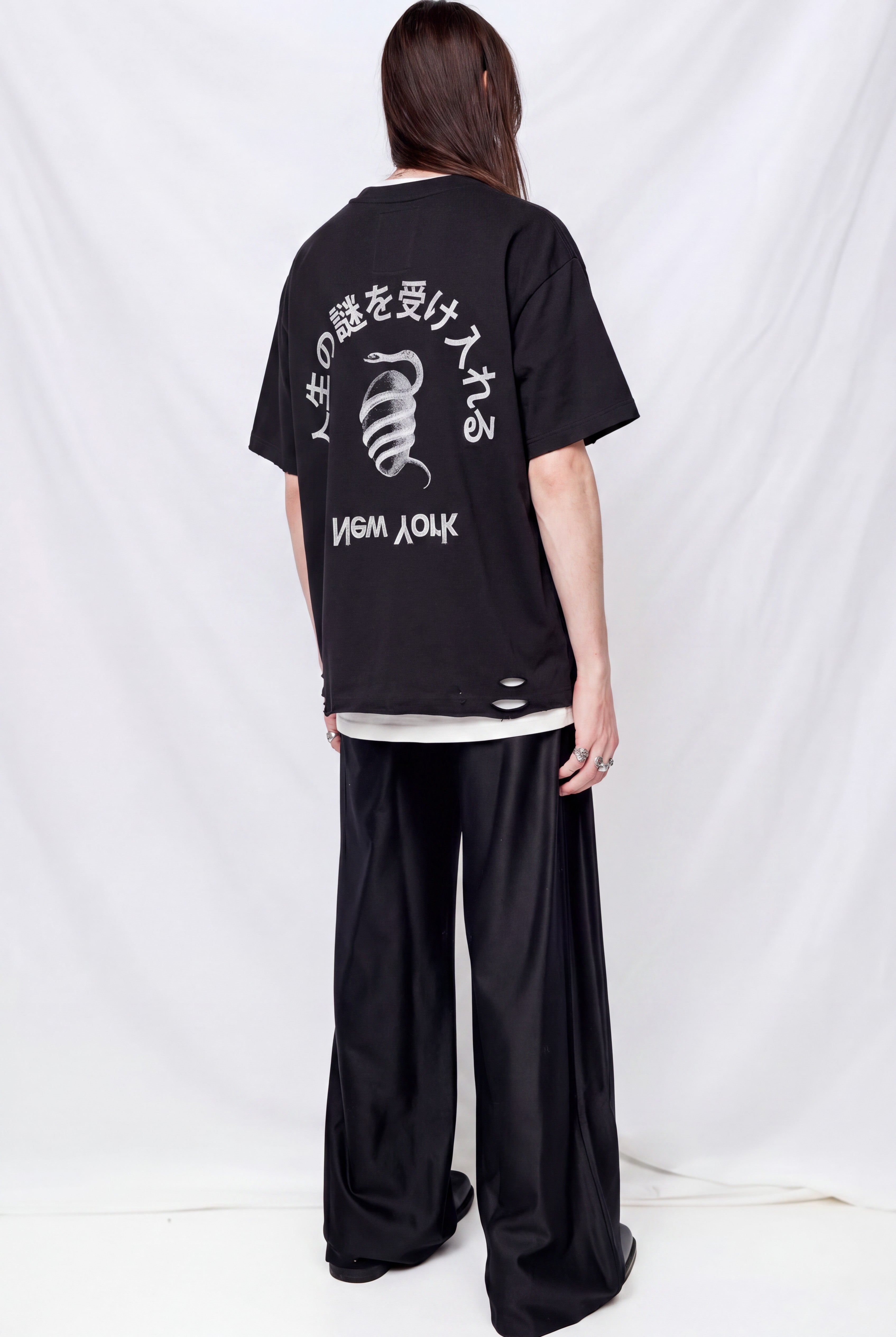 Washed Black Distressed Faded Embrace Mystery Logo T-Shirt