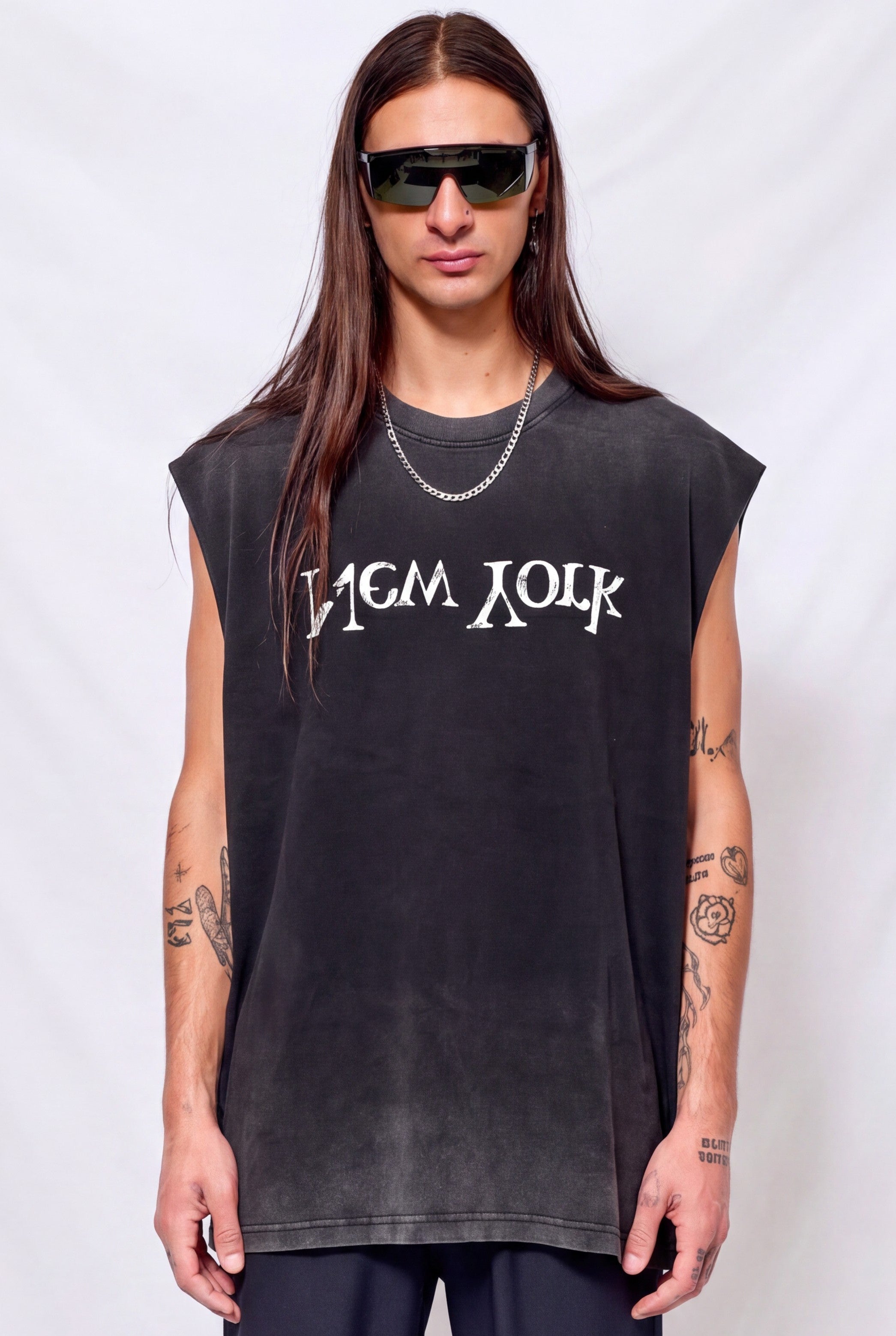 Washed Black Faded New York Logo Muscle Tee