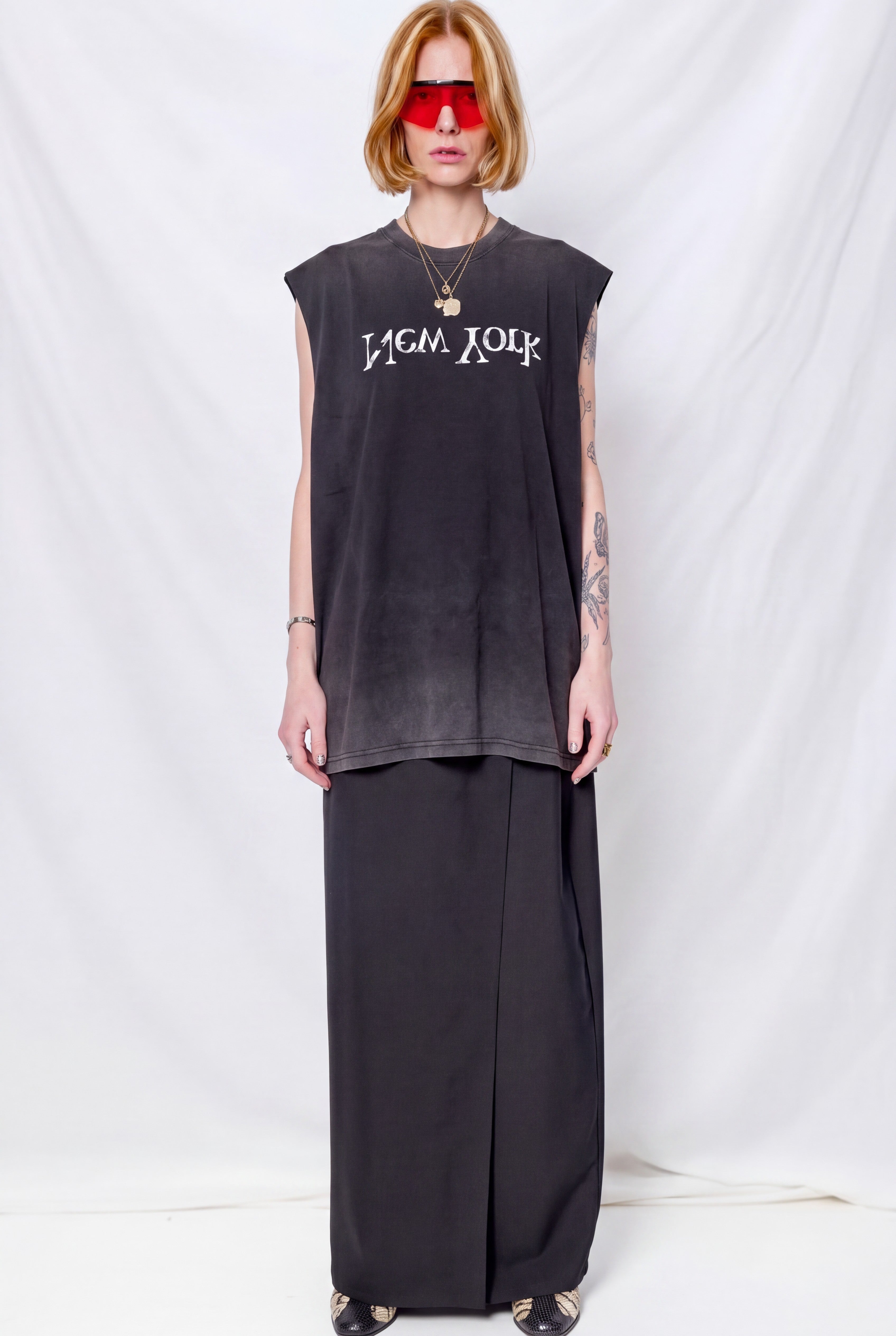 Washed Black Faded New York Logo Muscle Tee