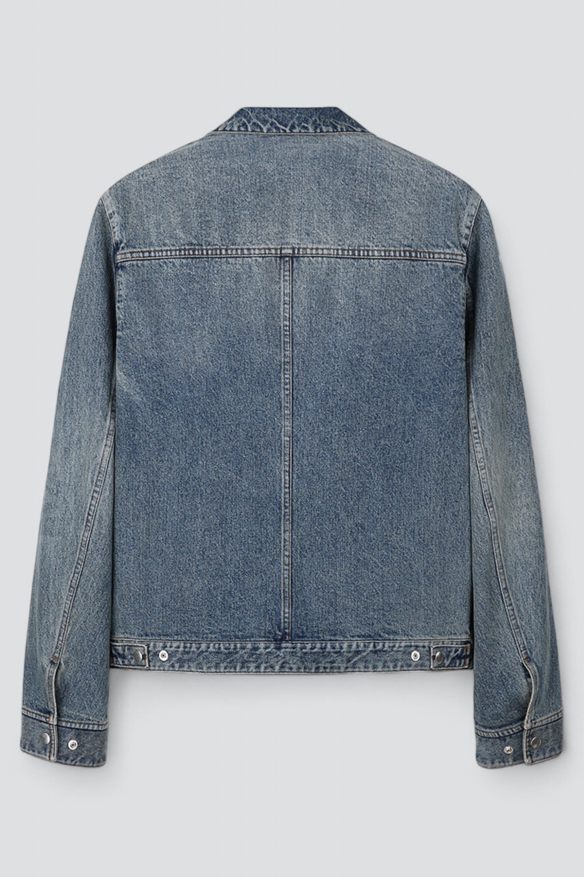 Washed Mid Blue Denim Zippered Jacket