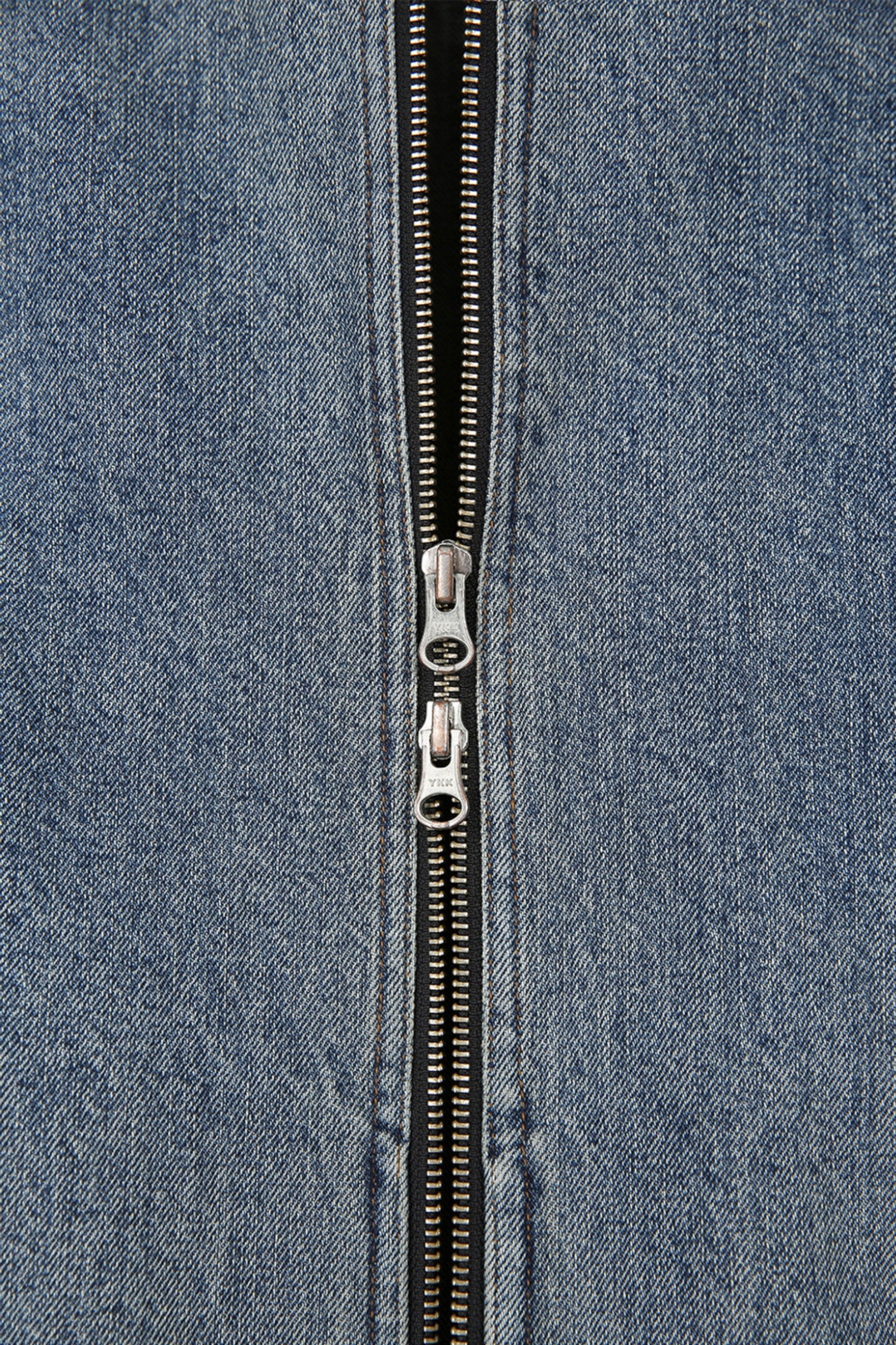 Washed Mid Blue Denim Zippered Jacket