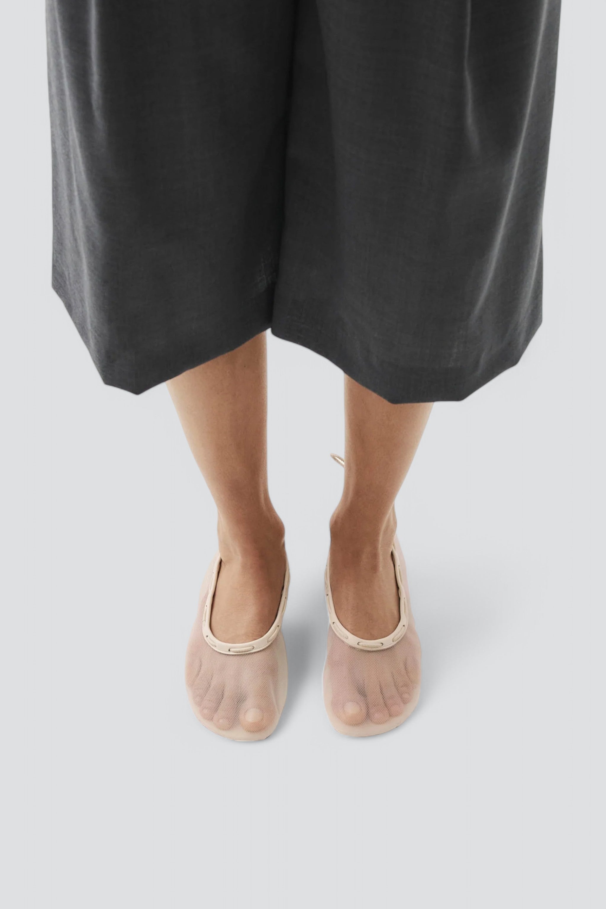 White Leather Gill Mesh Ballet Flat