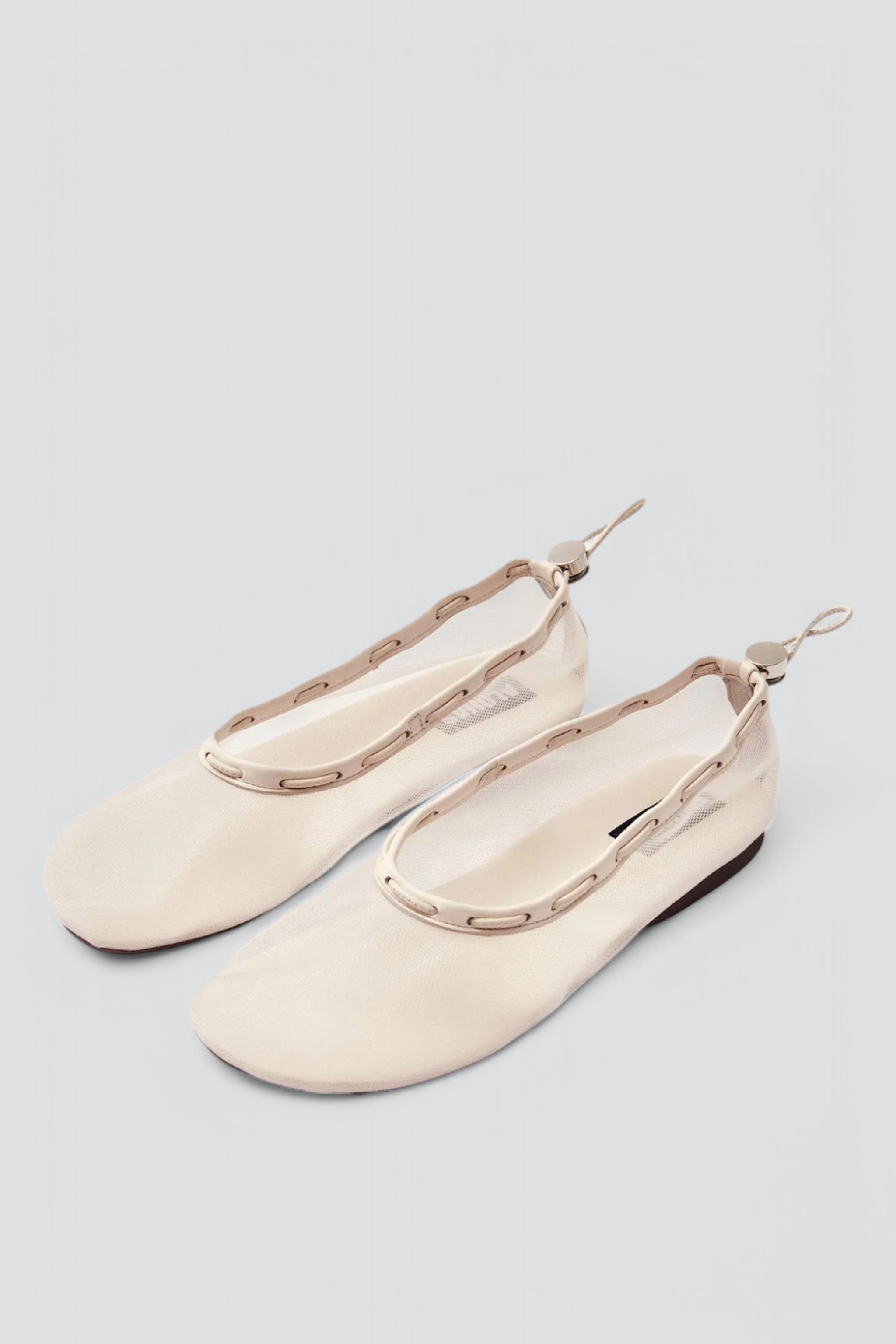 White Leather Gill Mesh Ballet Flat