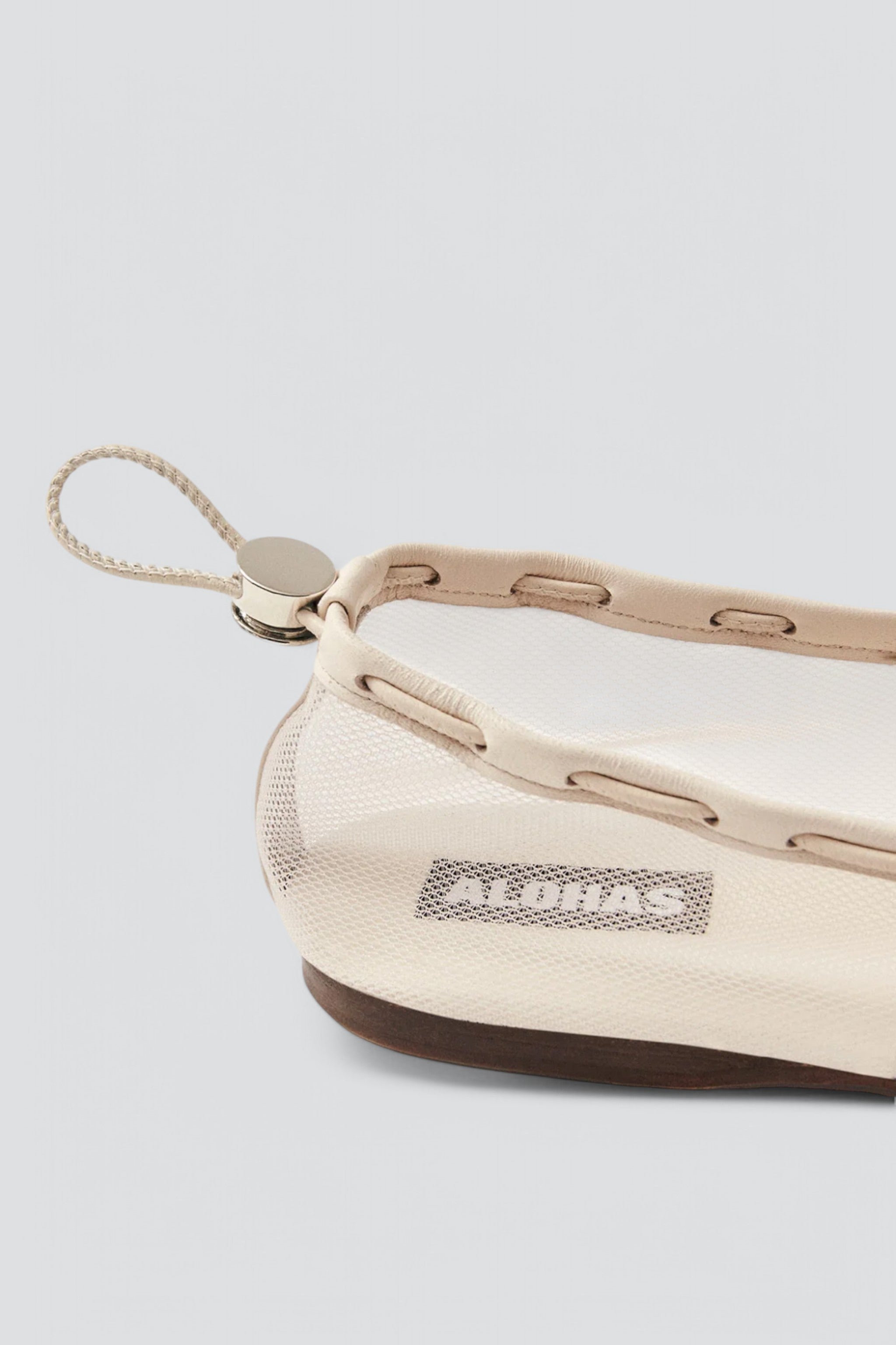 White Leather Gill Mesh Ballet Flat