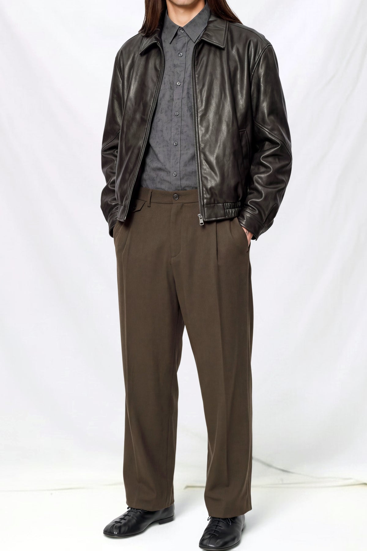 Brown Tapered Wool Pants