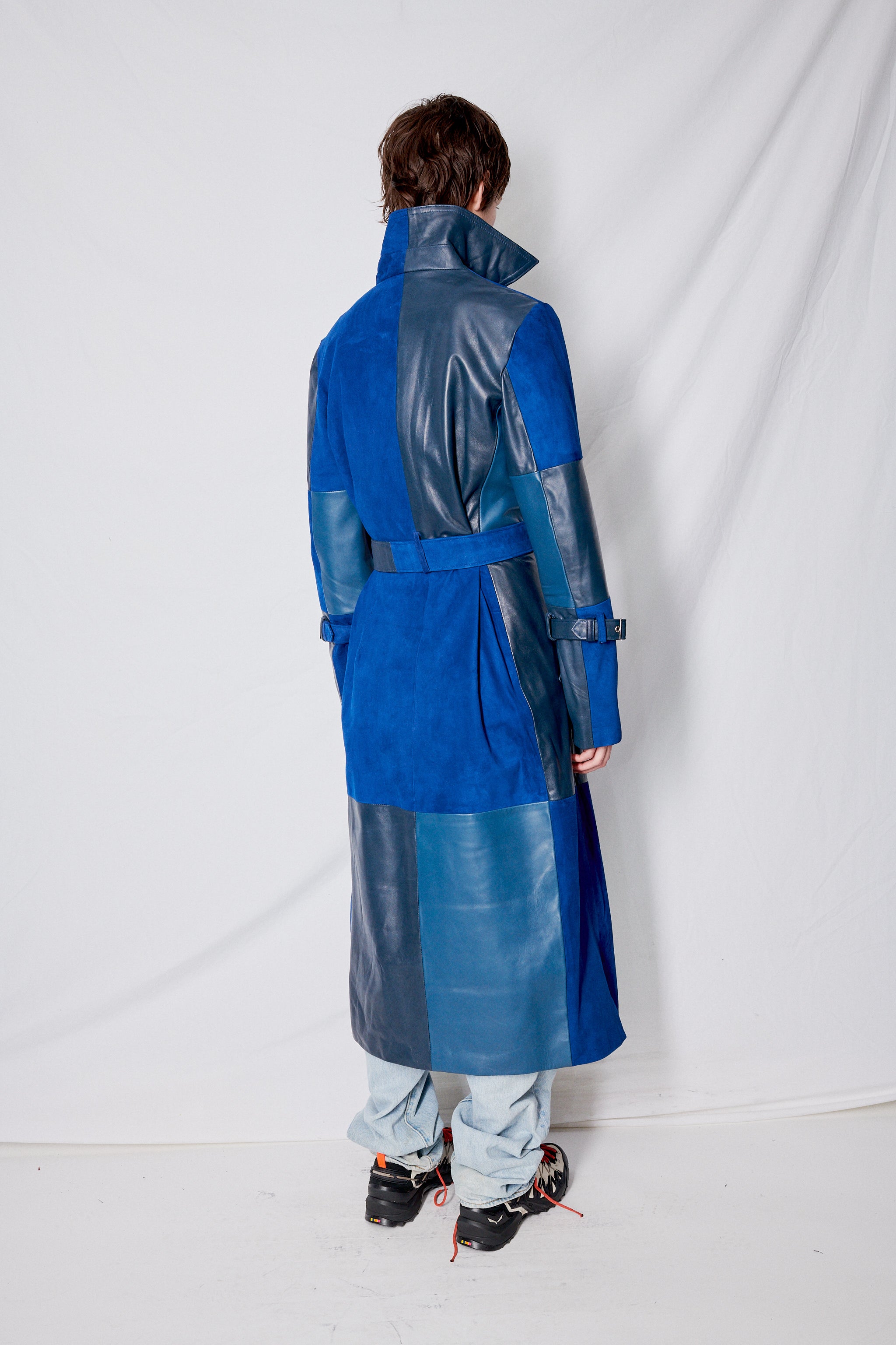 Blue Leather Patchwork Trench