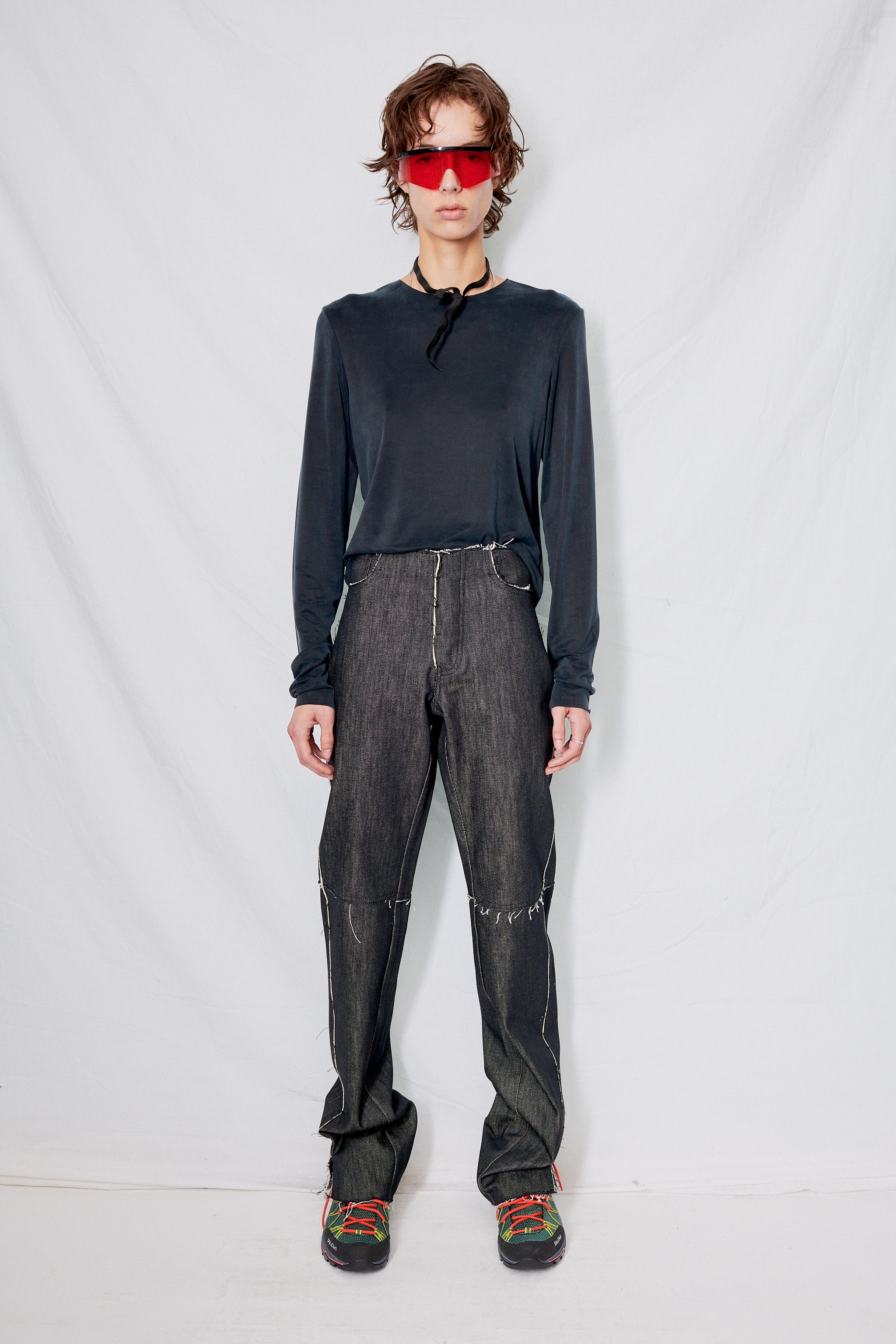 No.155 Black Denim Slit Trousers