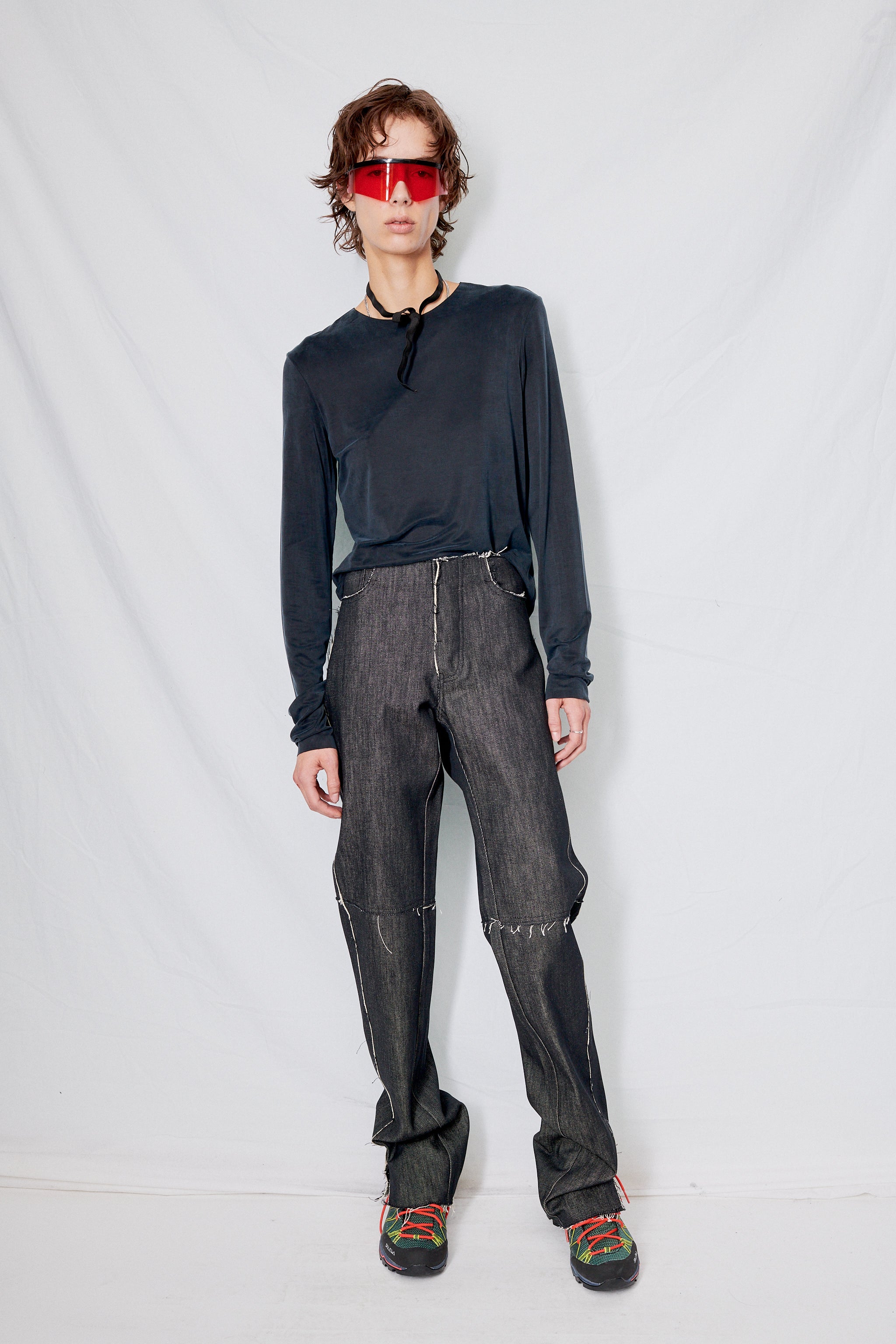 No.155 Black Denim Slit Trousers