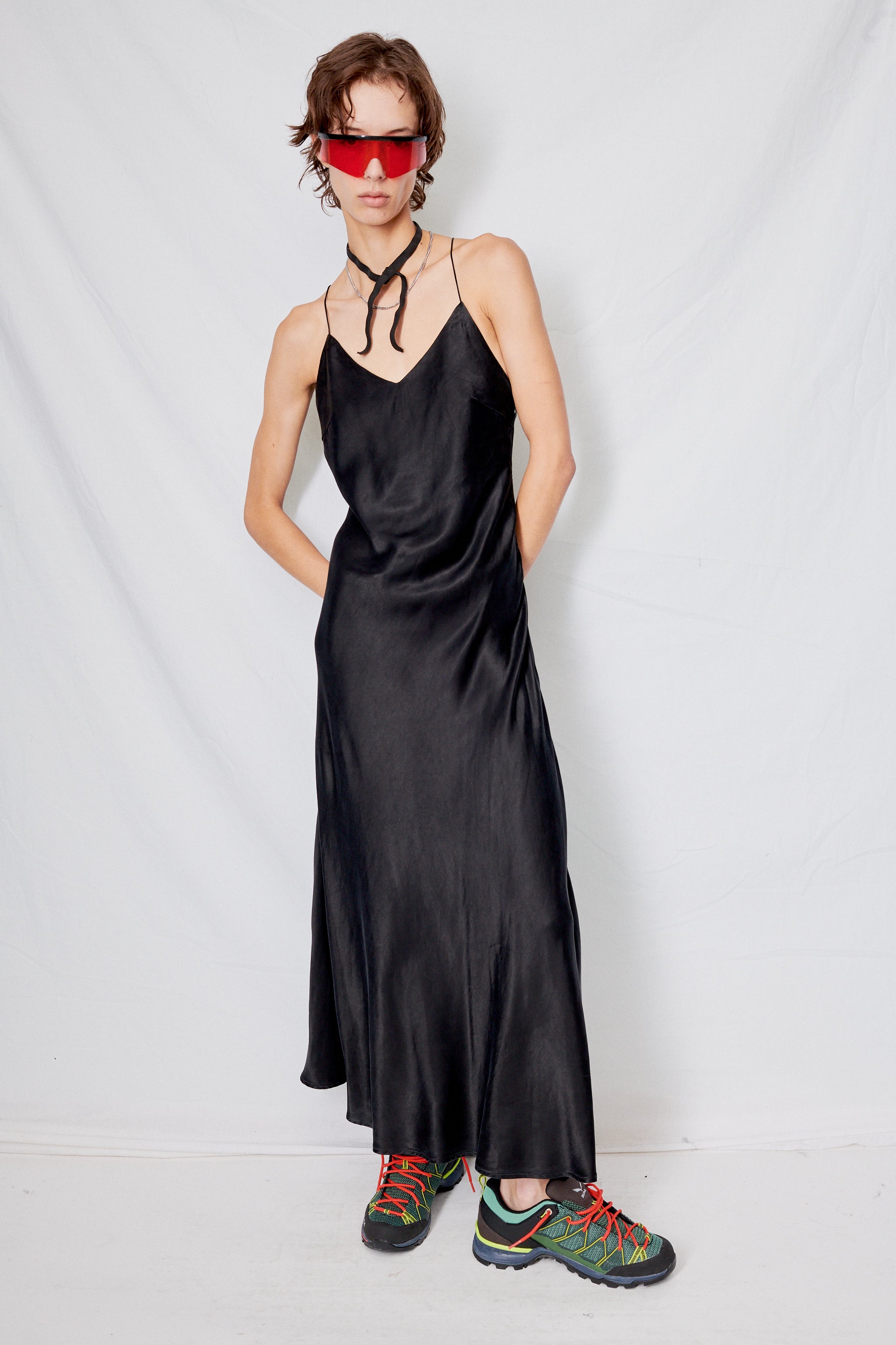 Black Cupro Bias Strap Dress