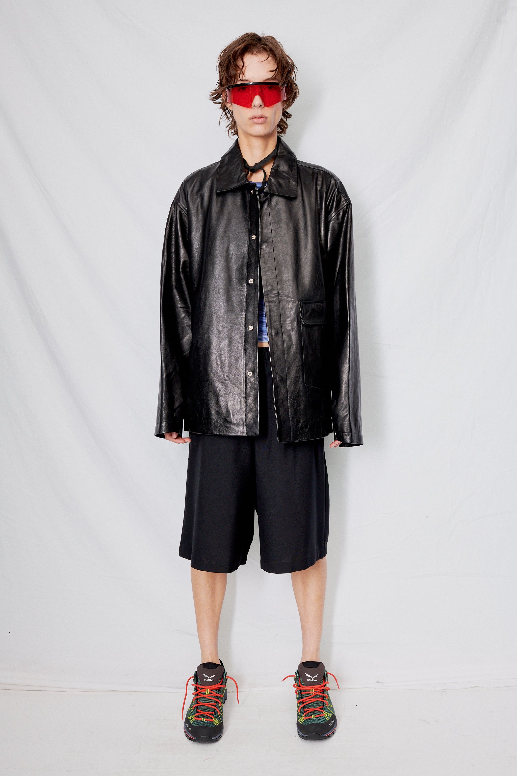 Black Leather Snap Shirtcoat