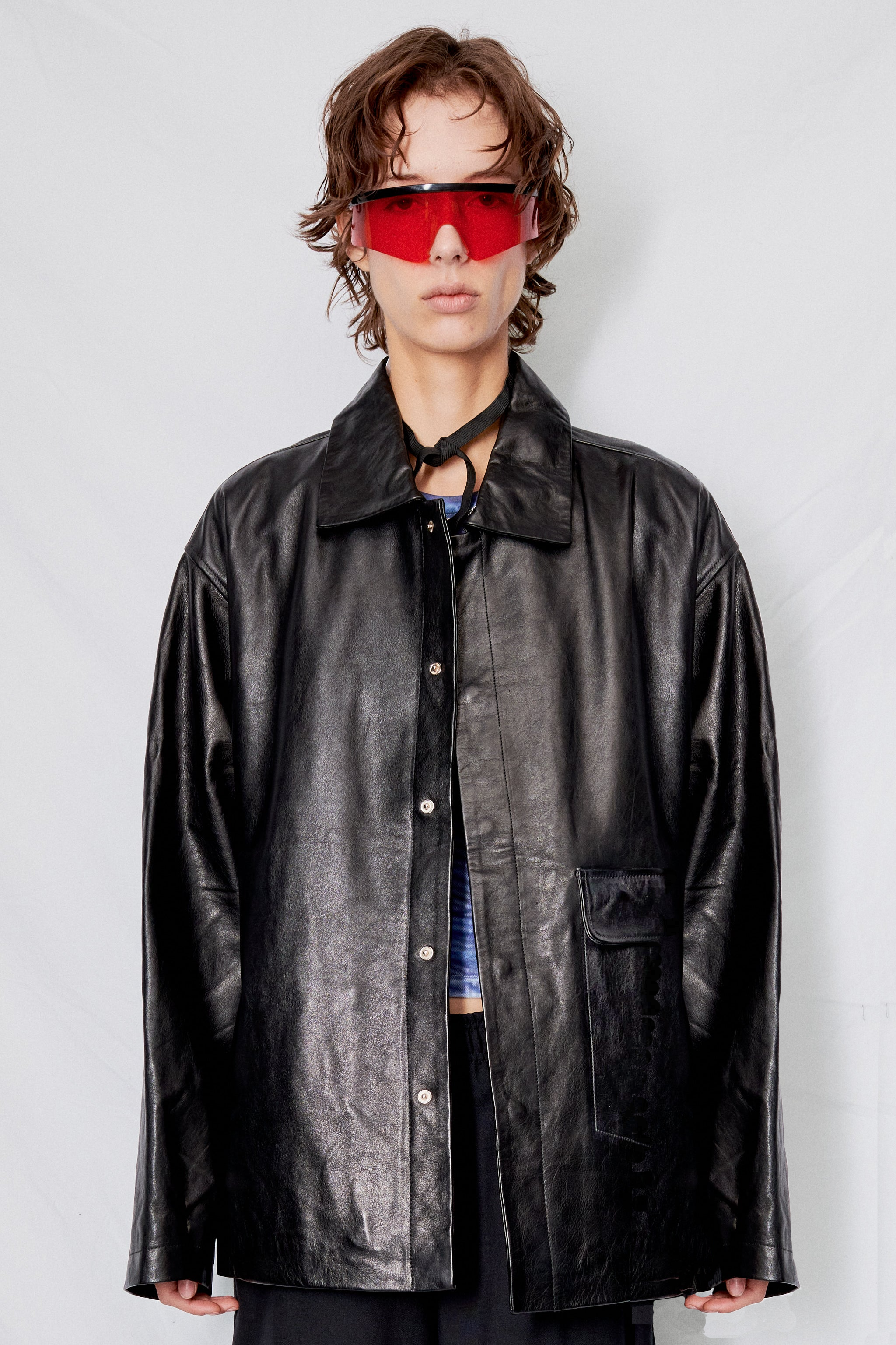 Black Leather Snap Shirtcoat