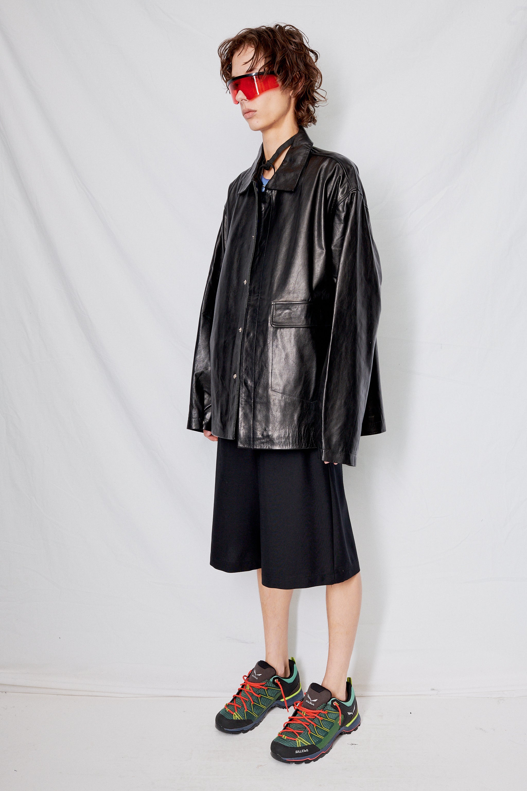 Black Leather Snap Shirtcoat