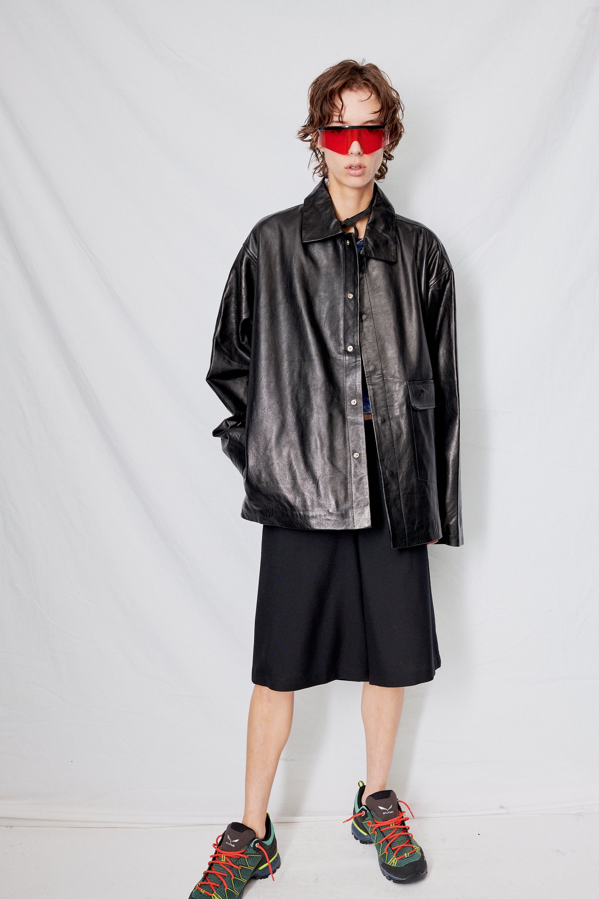 Black Leather Snap Shirtcoat